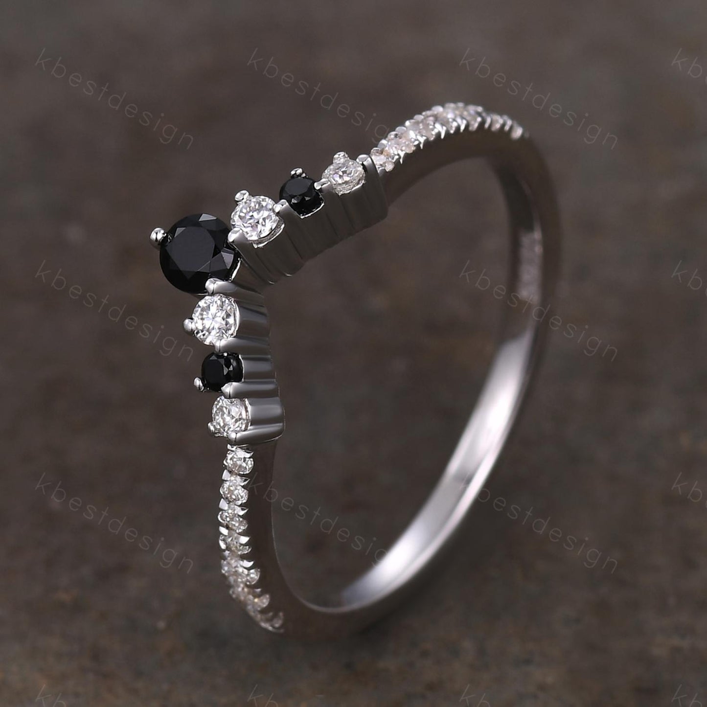 Curved black spinel wedding band dainty curved band for women half eternity moissanite stacking band bridal anniversary band gift