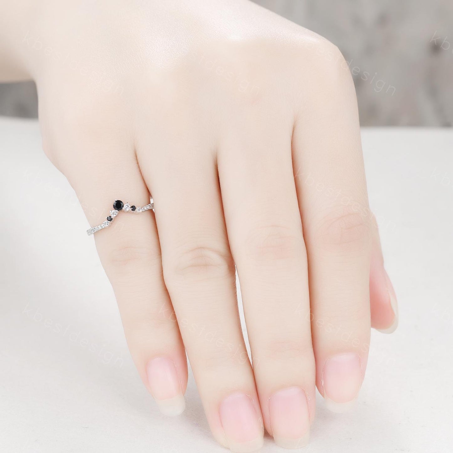 Curved black spinel wedding band dainty curved band for women half eternity moissanite stacking band bridal anniversary band gift