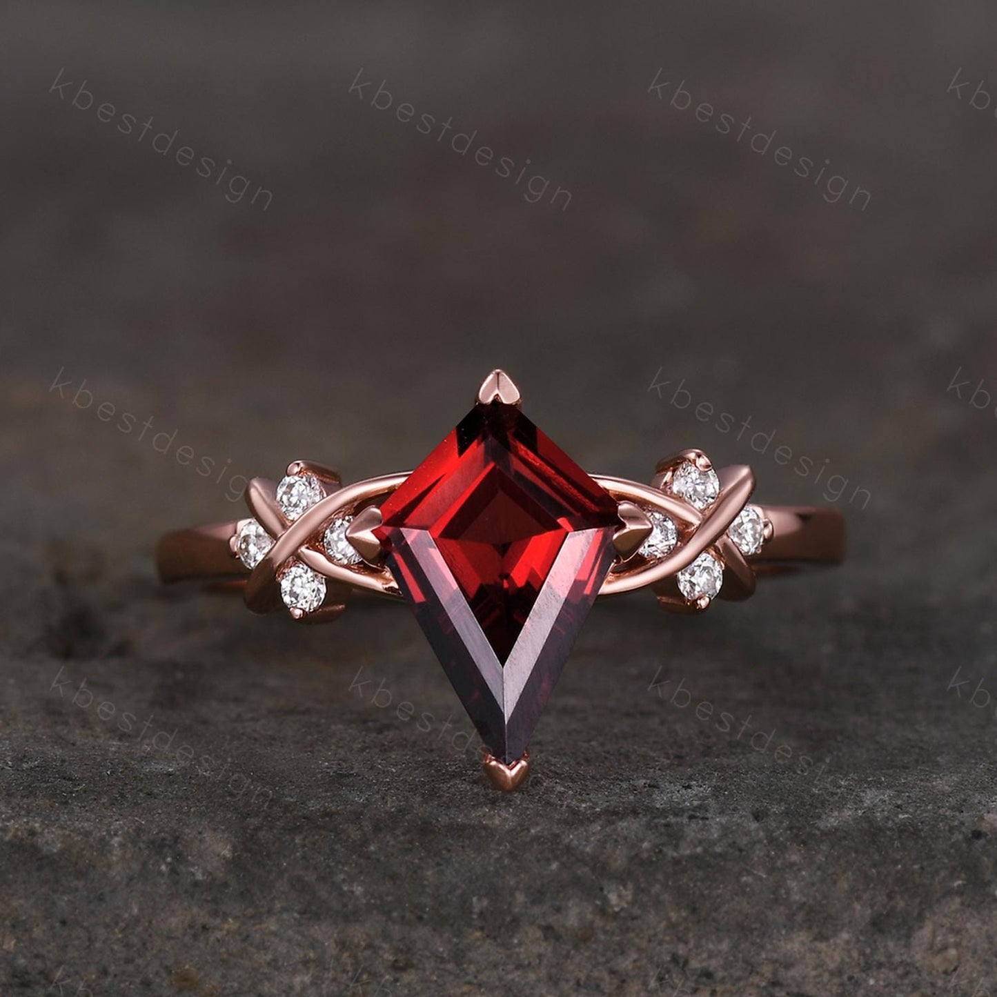 Kite cut Garnet engagement ring unique twig cluster moissanite ring rose gold ring for women January birthstone ring promise ring gift