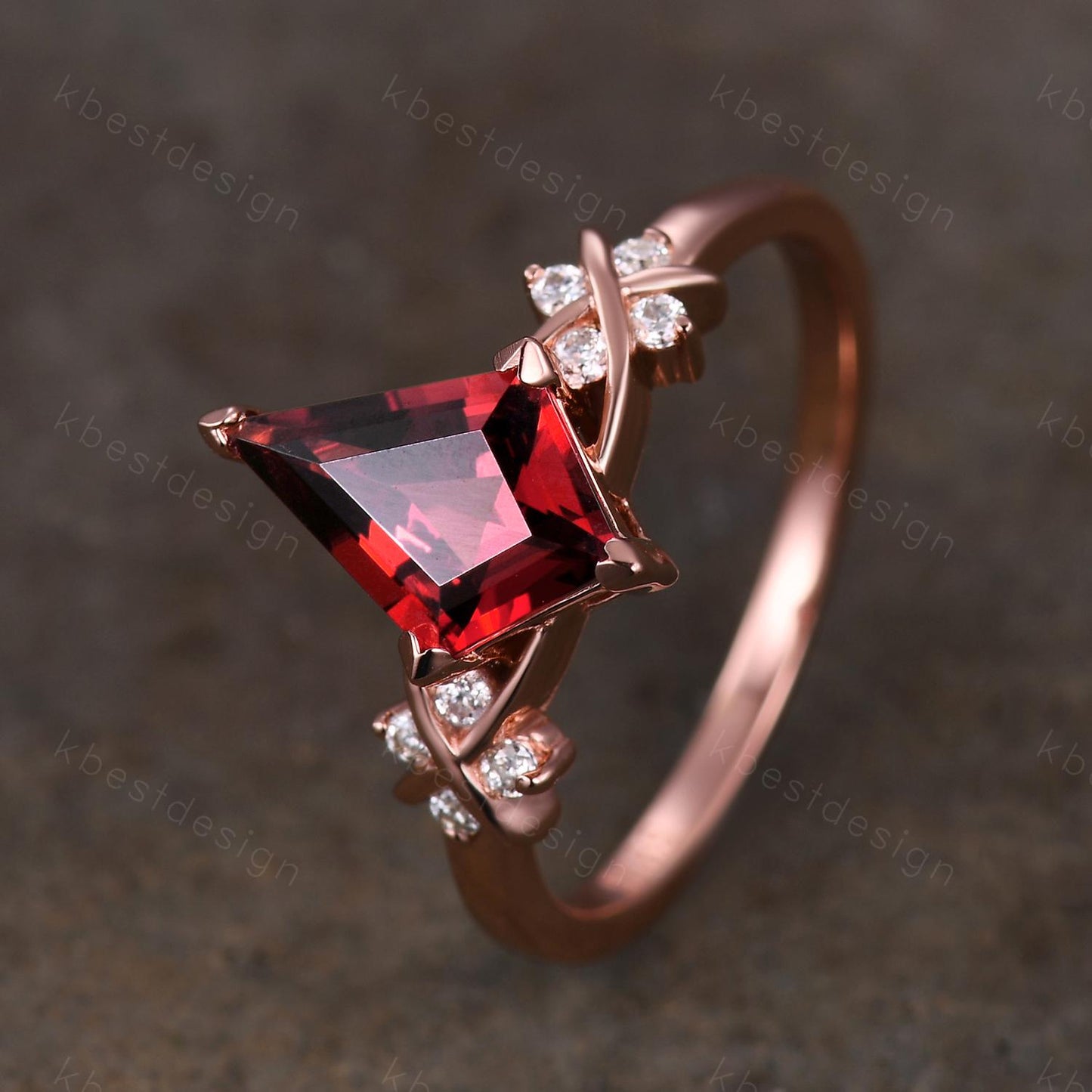 Kite cut Garnet engagement ring unique twig cluster moissanite ring rose gold ring for women January birthstone ring promise ring gift