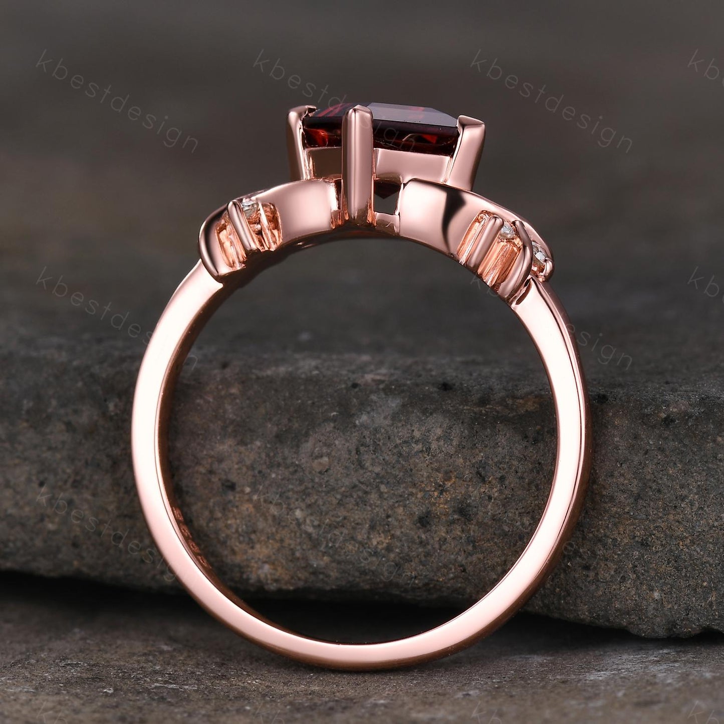 Kite cut Garnet engagement ring unique twig cluster moissanite ring rose gold ring for women January birthstone ring promise ring gift