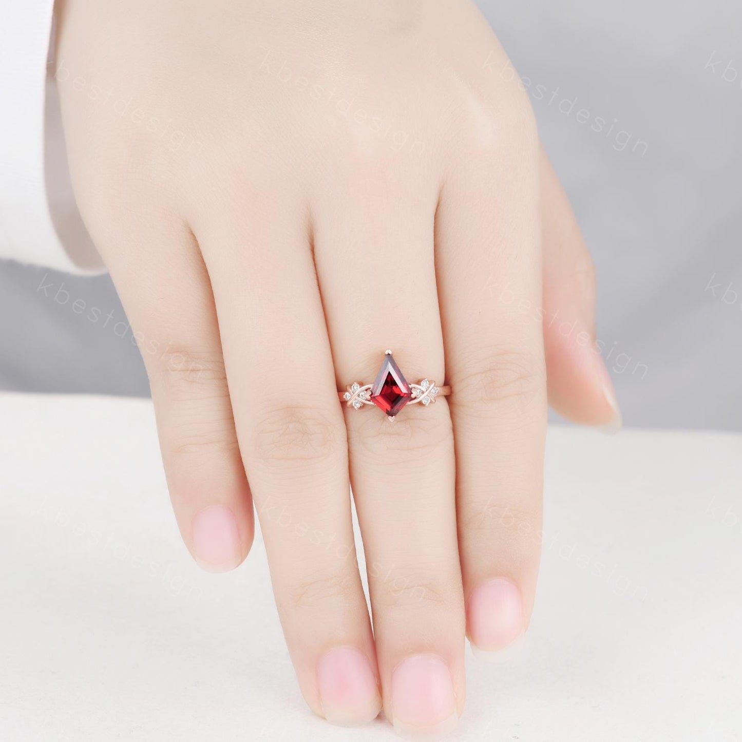 Kite cut Garnet engagement ring unique twig cluster moissanite ring rose gold ring for women January birthstone ring promise ring gift