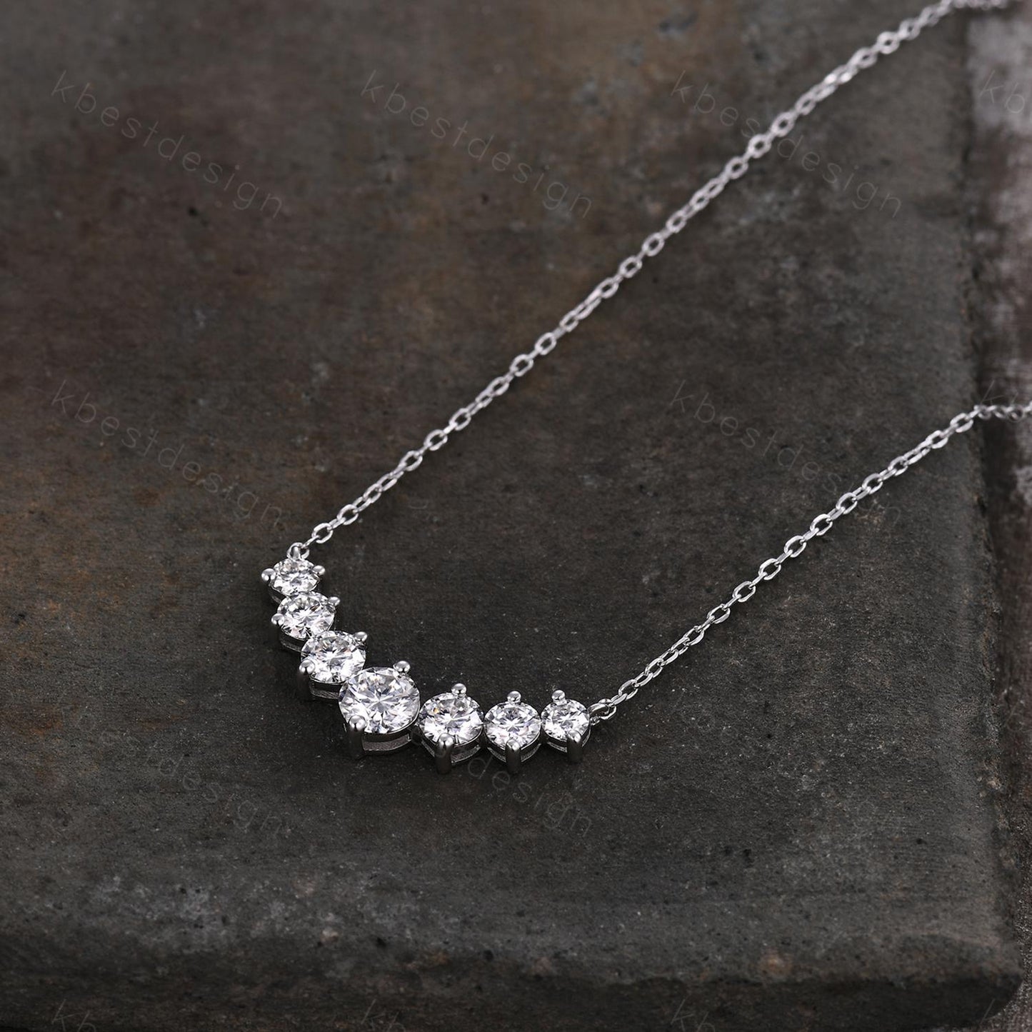 Vintage moissanite necklace sterling silver necklace art deco 7 stone pendant necklace for women unique moissanite promise anniversary gift