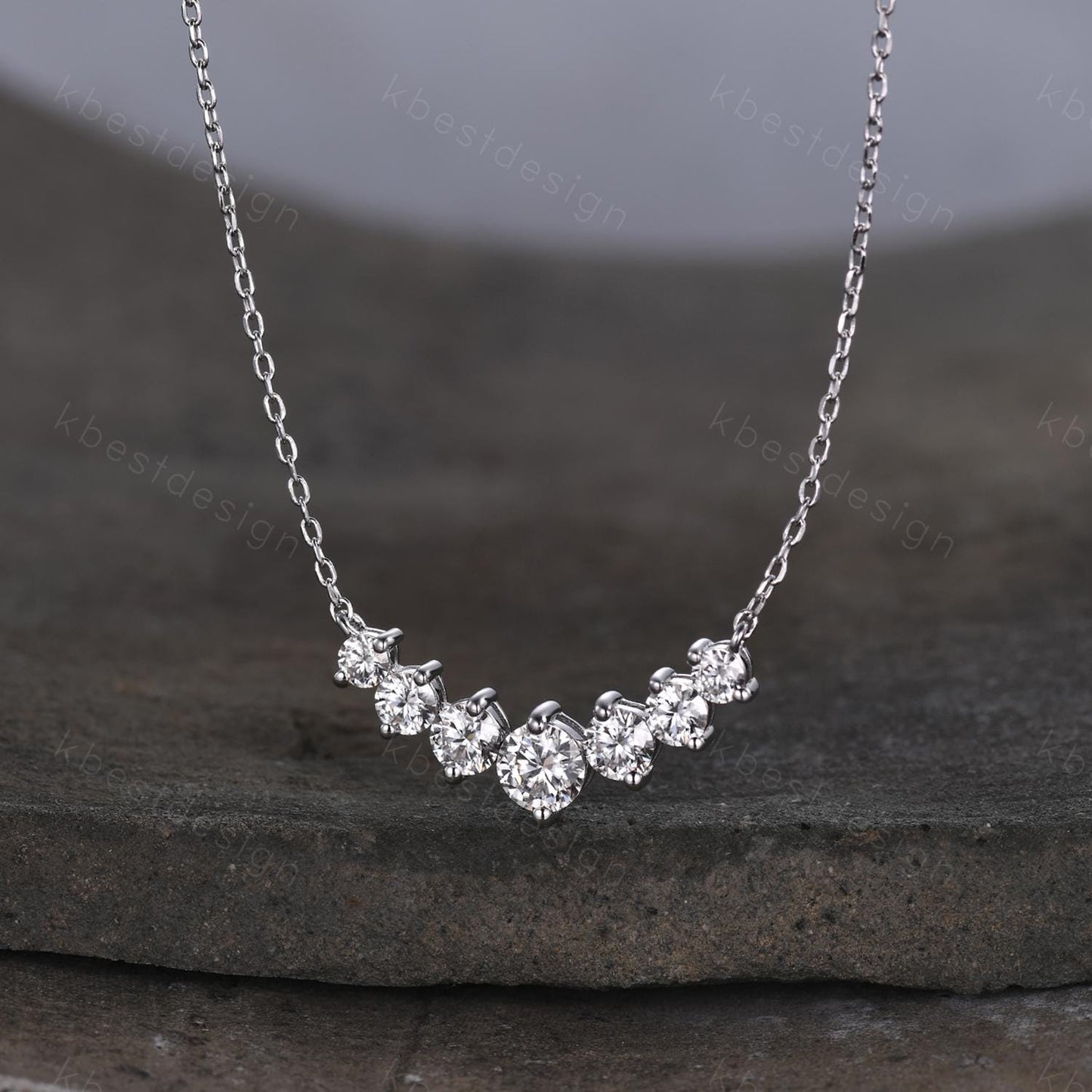 Vintage moissanite necklace sterling silver necklace art deco 7 stone pendant necklace for women unique moissanite promise anniversary gift