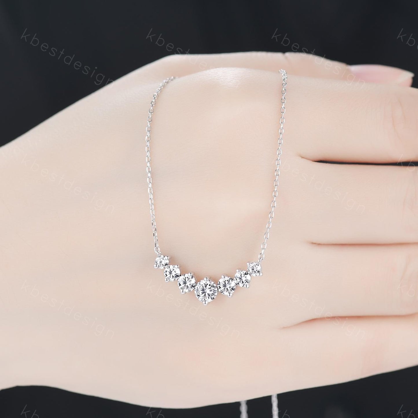 Vintage moissanite necklace sterling silver necklace art deco 7 stone pendant necklace for women unique moissanite promise anniversary gift