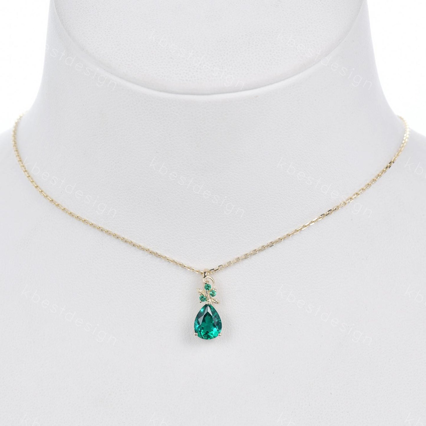 Nature inspired emerald necklace vintage women solid gold necklace unique leaf emerald pendant art deco pear cut pendant bridal promise gift