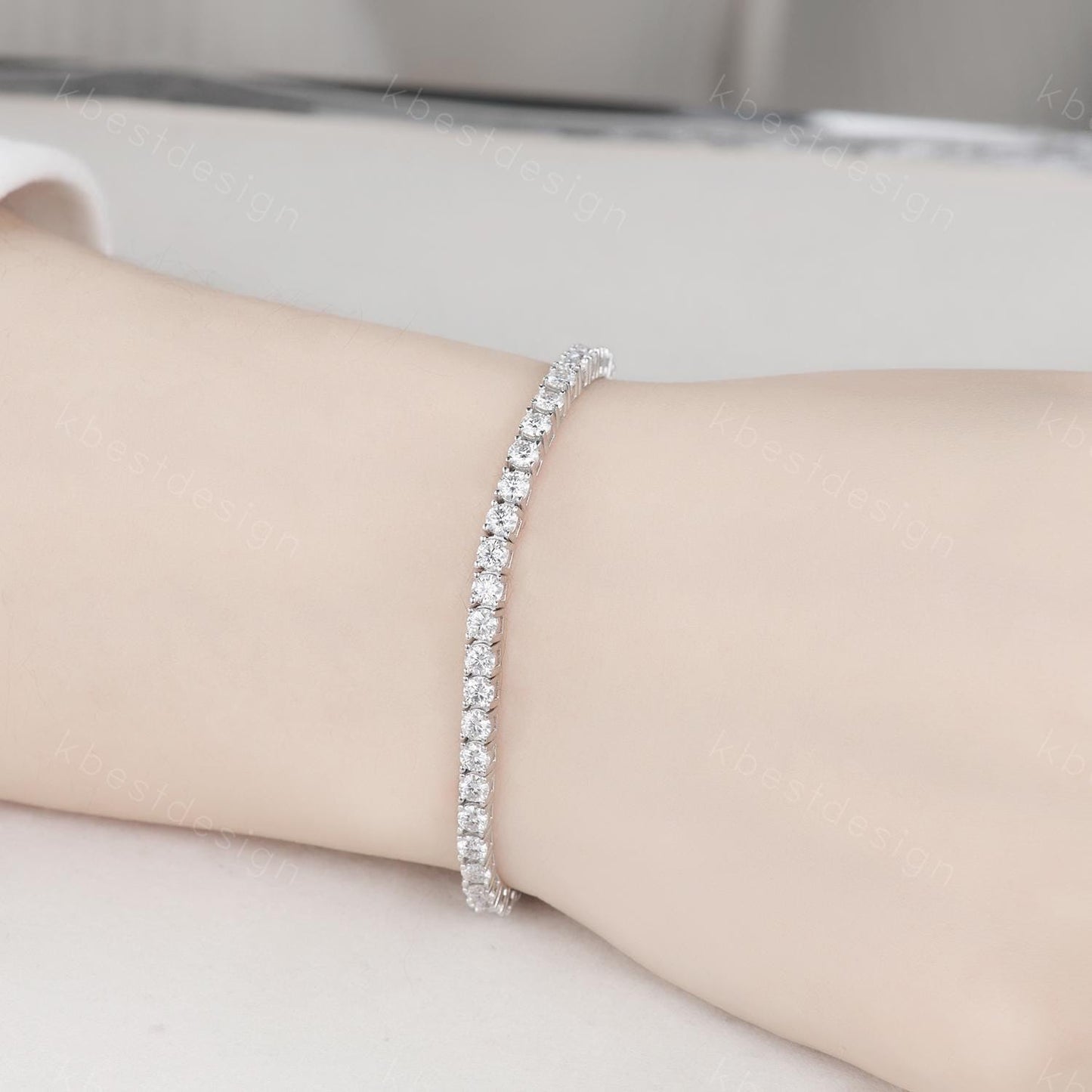 3mm Moissanite Tennis Bracelet, 6.00TCW Round Cut Bracelet for Women, Wedding Jewelry, Dainty Silver Bracelet, Sparkling Moissanite Chain