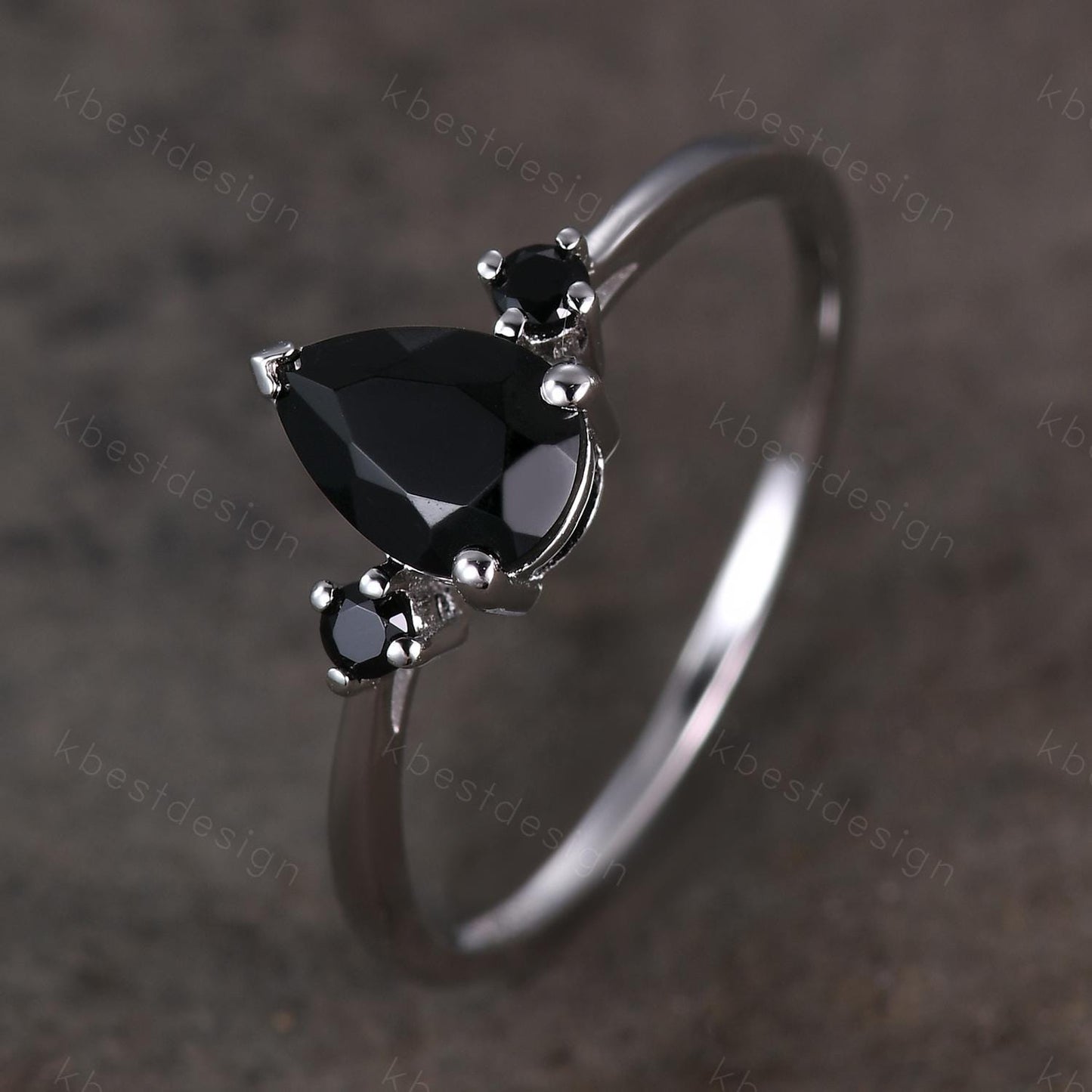 Pear Shaped Black Onyx Engagement Ring Dainty Silver Ring Black Gemstone Ring Minimalist Bridal Ring Anniversary Gift Handmade Ring