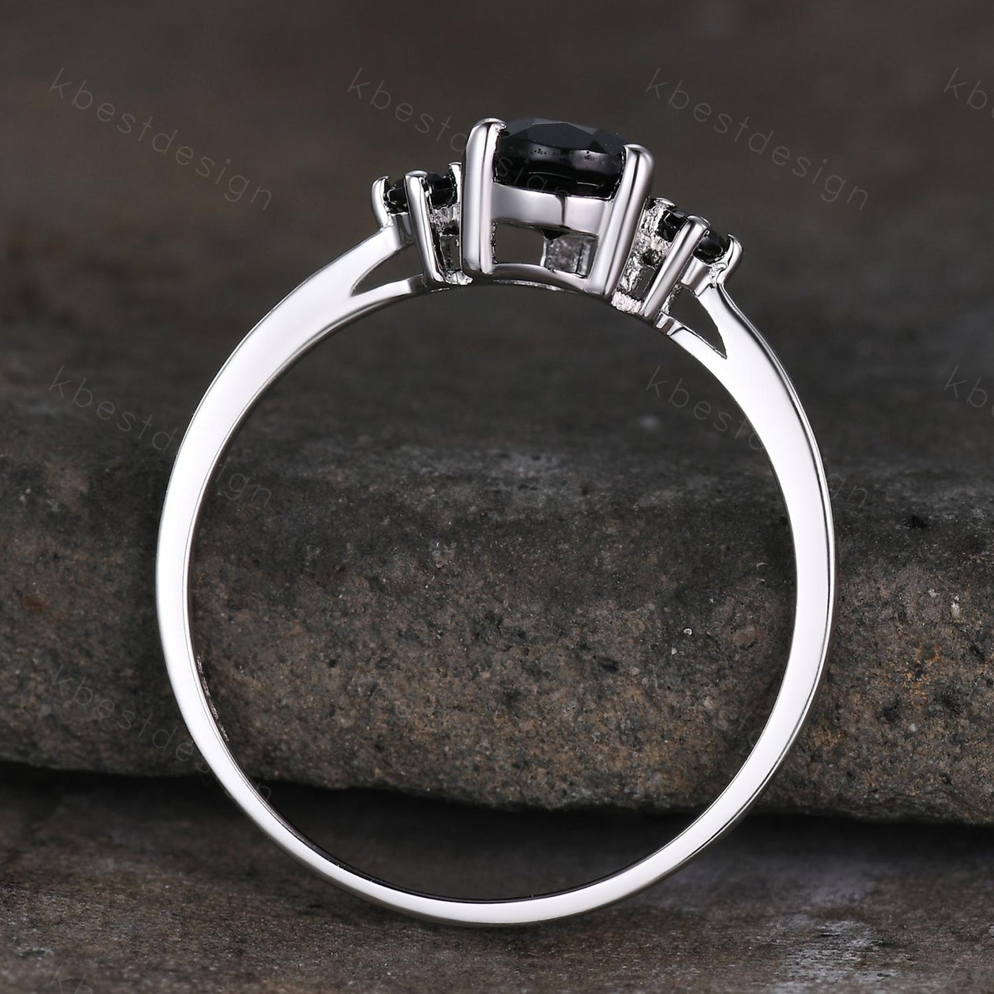 Pear Shaped Black Onyx Engagement Ring Dainty Silver Ring Black Gemstone Ring Minimalist Bridal Ring Anniversary Gift Handmade Ring