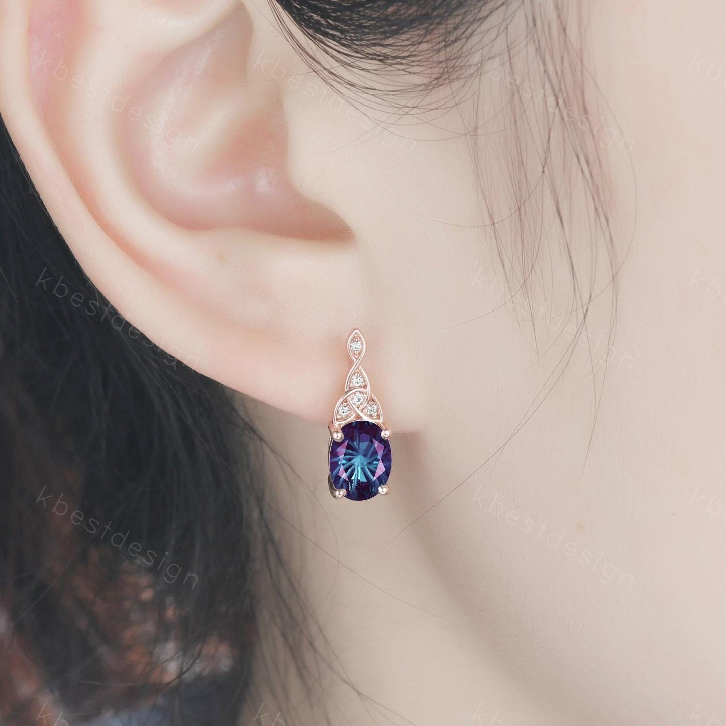 Celtic fireworks alexandrite earrings women rose gold earring studs oval cut earrings art deco alexandrite studs anniversary gift for her