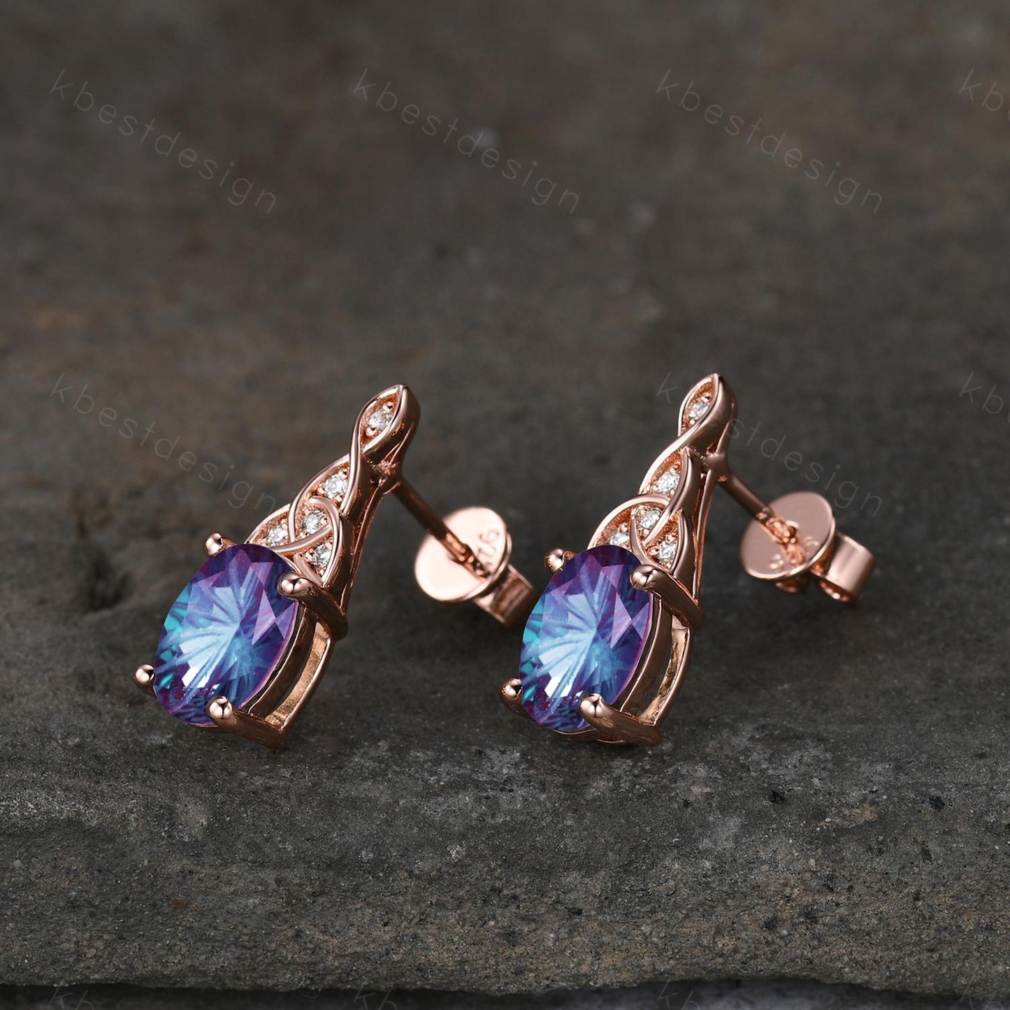 Celtic fireworks alexandrite earrings women rose gold earring studs oval cut earrings art deco alexandrite studs anniversary gift for her