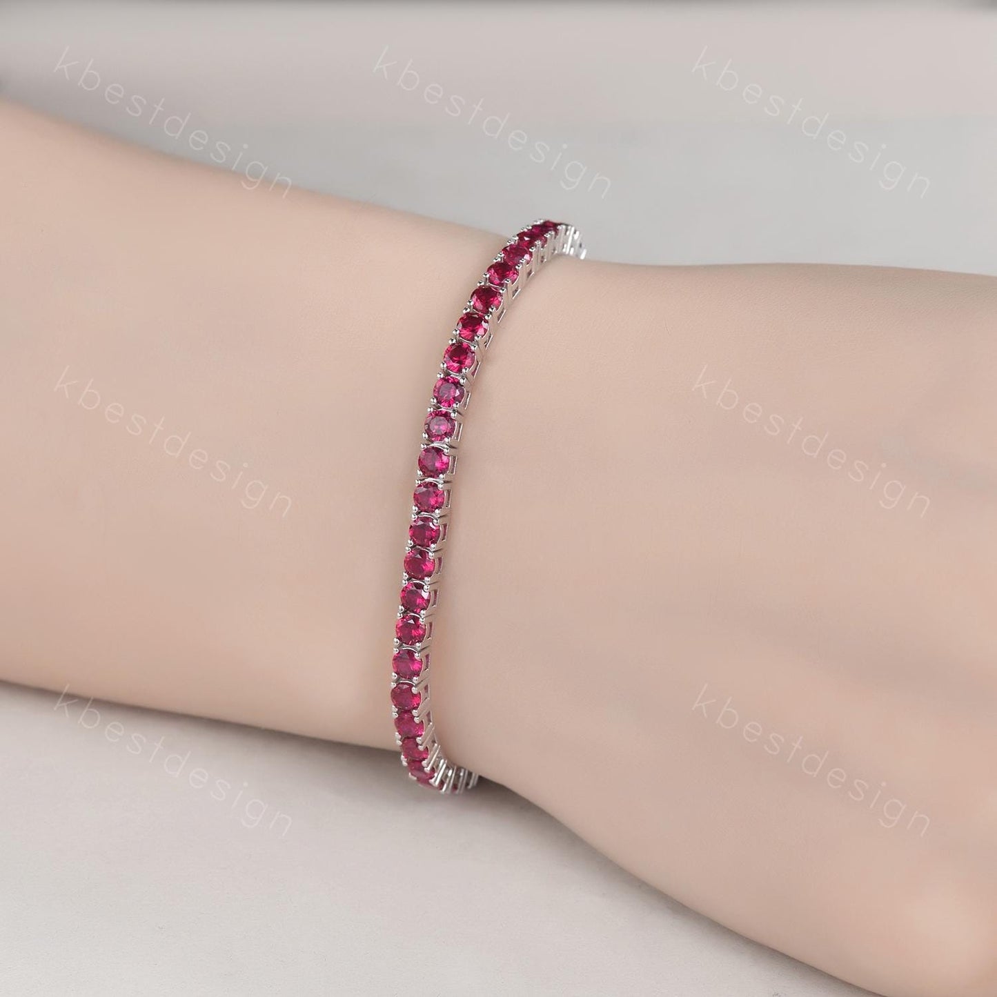 Unique 3mm Ruby Tennis Bracelet, 6.00TCW Round Cut Bracelet for Women, Wedding Jewelry, Dainty Silver Bracelet, Sparkling Gemstone Chain