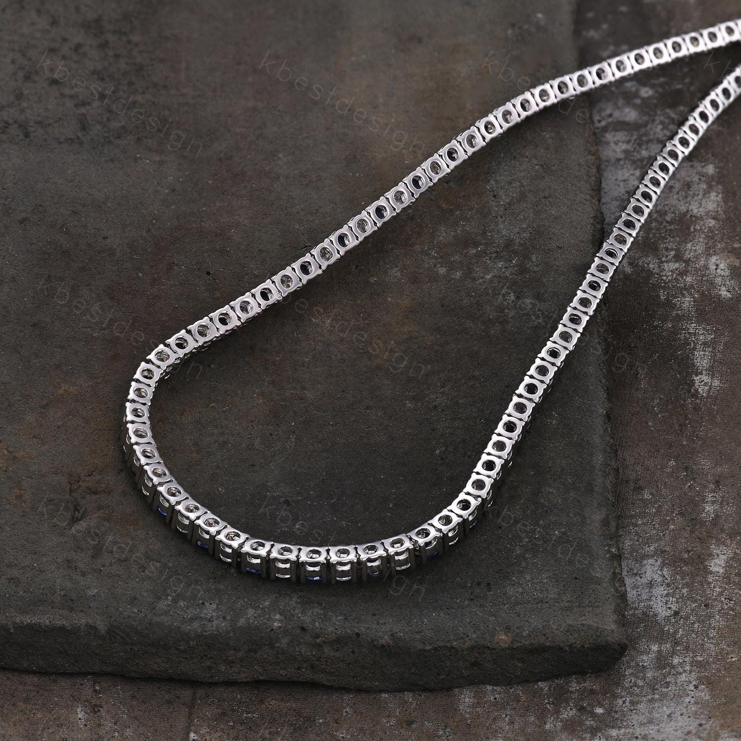 Unique Blue Sapphire Diamond Tennis Necklace Sterling Silver VVS 3mm Tennis Necklace for Women Vintage Statement Necklace Anniversary Gift