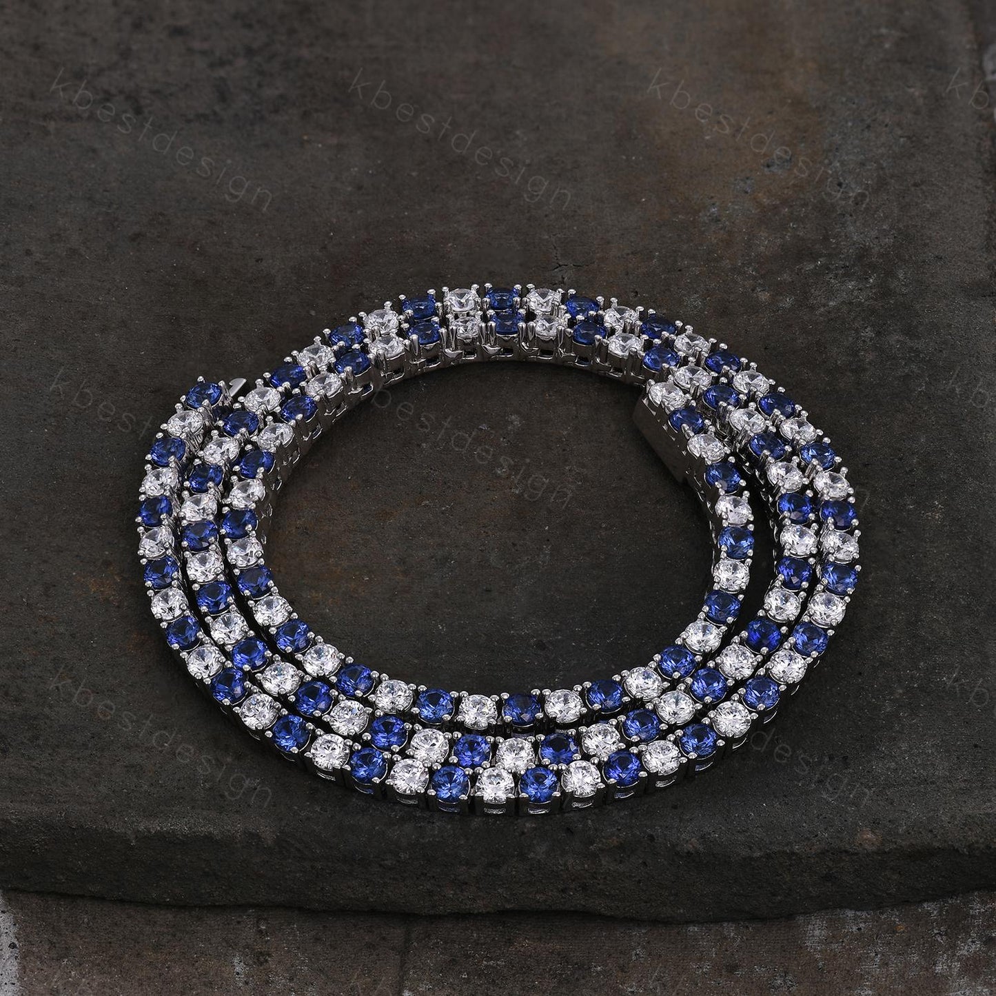 Unique Blue Sapphire Diamond Tennis Necklace Sterling Silver VVS 3mm Tennis Necklace for Women Vintage Statement Necklace Anniversary Gift
