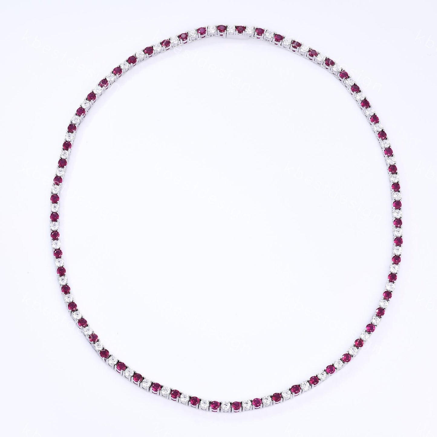 Ruby and Diamond Tennis Necklace Sterling Silver VVS 3mm Tennis Necklace for Women Vintage Statement Necklace July Stone Anniversary Gift