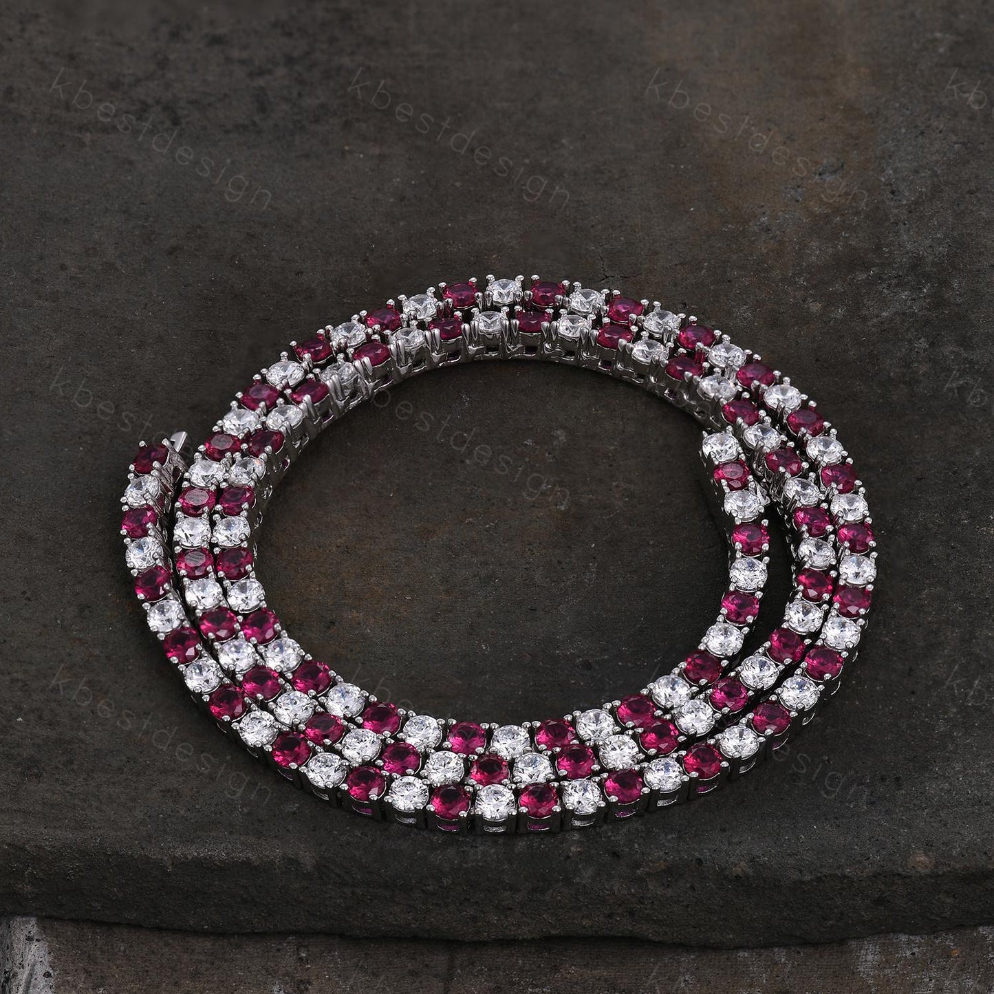 Ruby and Diamond Tennis Necklace Sterling Silver VVS 3mm Tennis Necklace for Women Vintage Statement Necklace July Stone Anniversary Gift