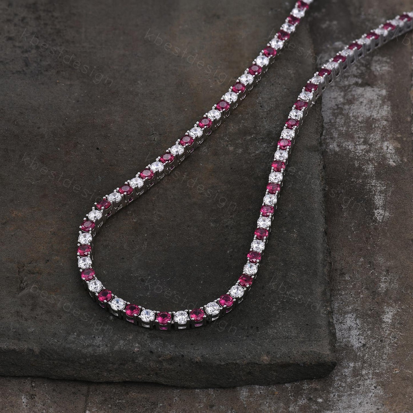 Ruby and Diamond Tennis Necklace Sterling Silver VVS 3mm Tennis Necklace for Women Vintage Statement Necklace July Stone Anniversary Gift