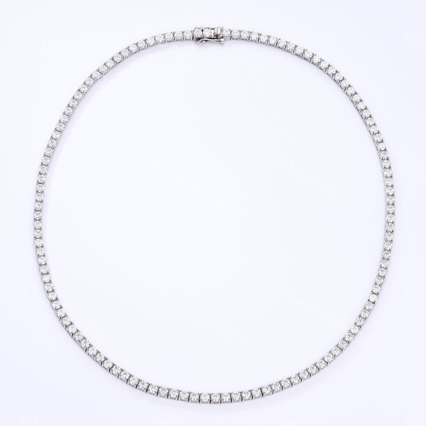 3mm Moissanite Tennis Necklace, Vintage Round Cut Necklace for Women, Wedding Jewelry, Dainty Silver Necklace, Sparkling Moissanite Chain