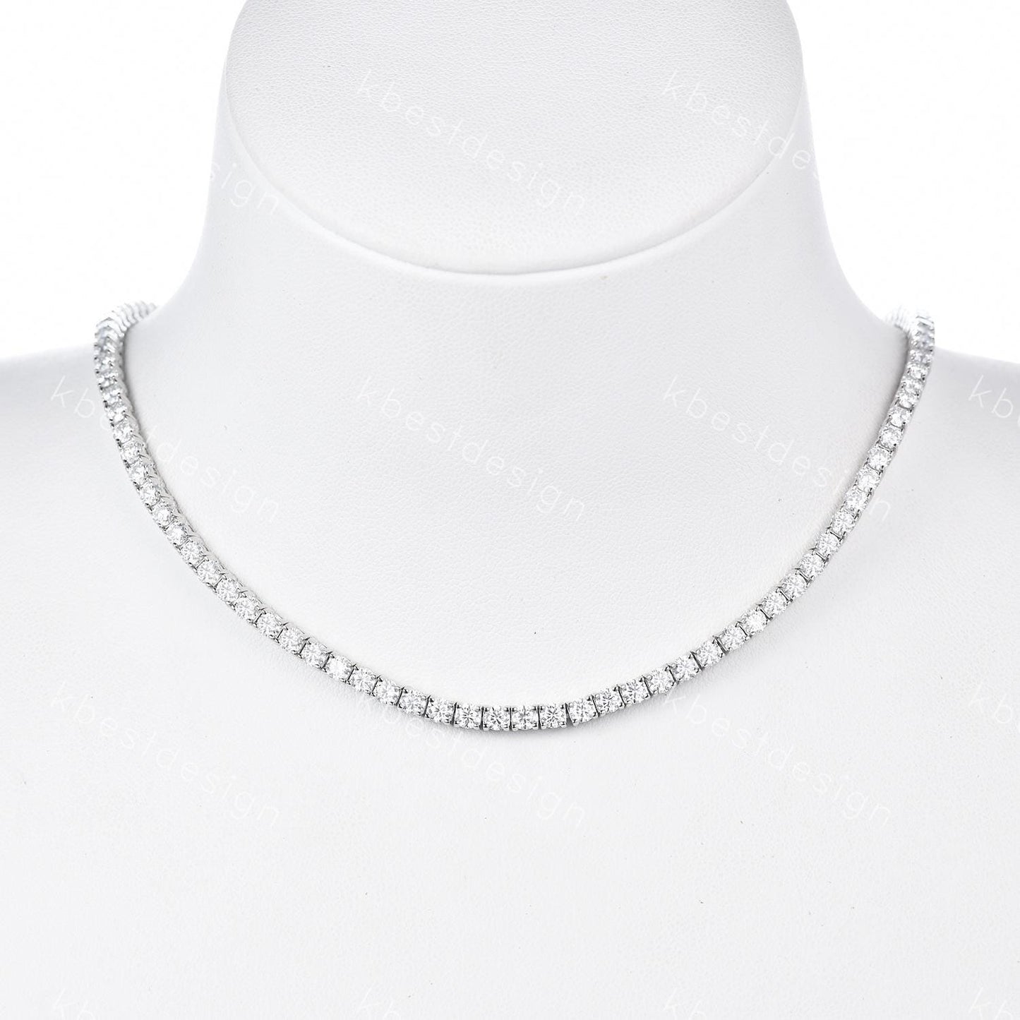 3mm Moissanite Tennis Necklace, Vintage Round Cut Necklace for Women, Wedding Jewelry, Dainty Silver Necklace, Sparkling Moissanite Chain
