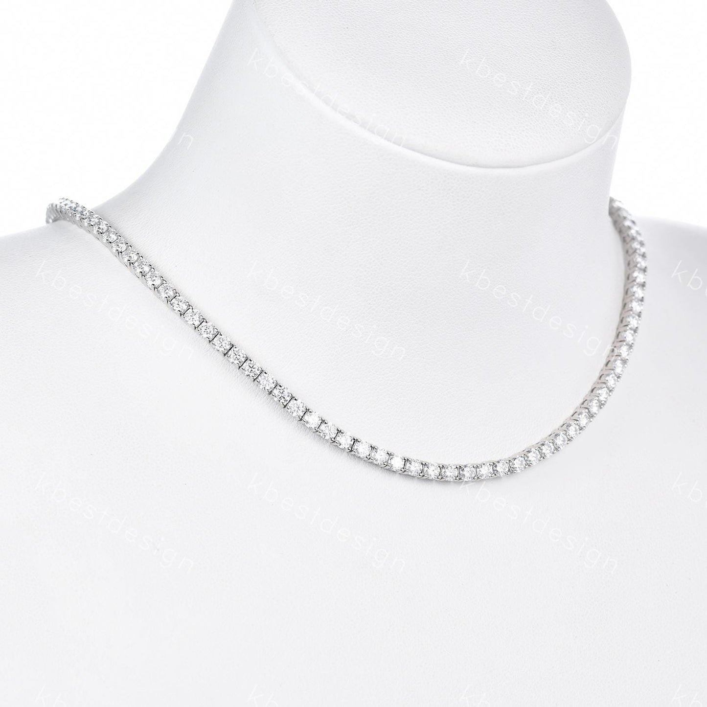 3mm Moissanite Tennis Necklace, Vintage Round Cut Necklace for Women, Wedding Jewelry, Dainty Silver Necklace, Sparkling Moissanite Chain