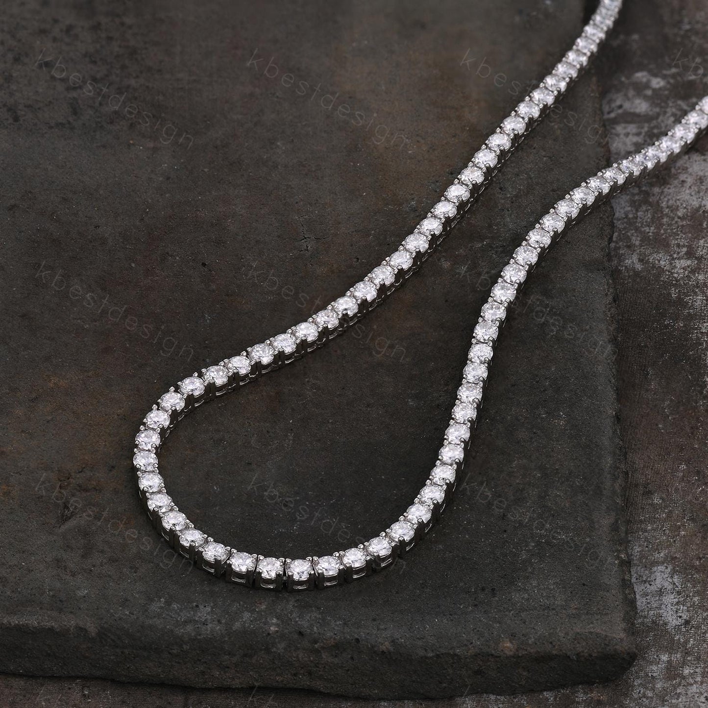 3mm Moissanite Tennis Necklace, Vintage Round Cut Necklace for Women, Wedding Jewelry, Dainty Silver Necklace, Sparkling Moissanite Chain