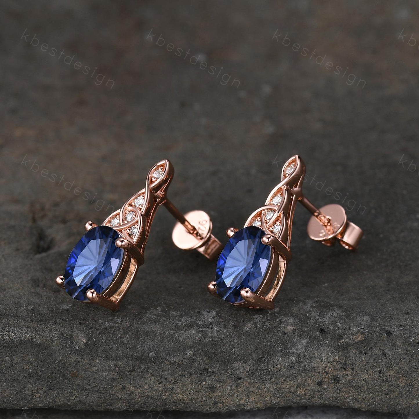 Star fireworks earrings women Vintage blue sapphire earring studs oval cut earrings rose gold art deco studs anniversary gift for her