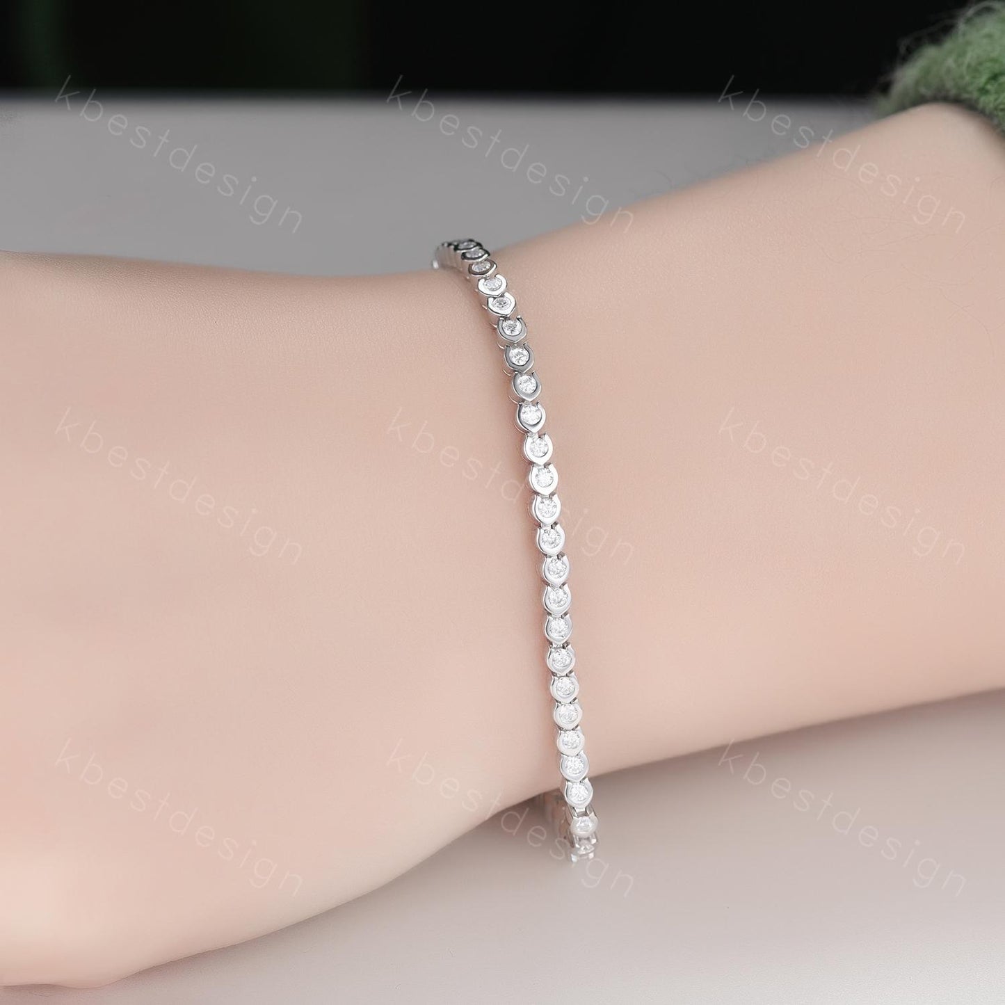 Dainty Colorless Moissanite Bracelet Unique Bezel setting Moissanite Tennis Bracelet Rose Gold Bracelet For Women Bridal Anniversary Gift