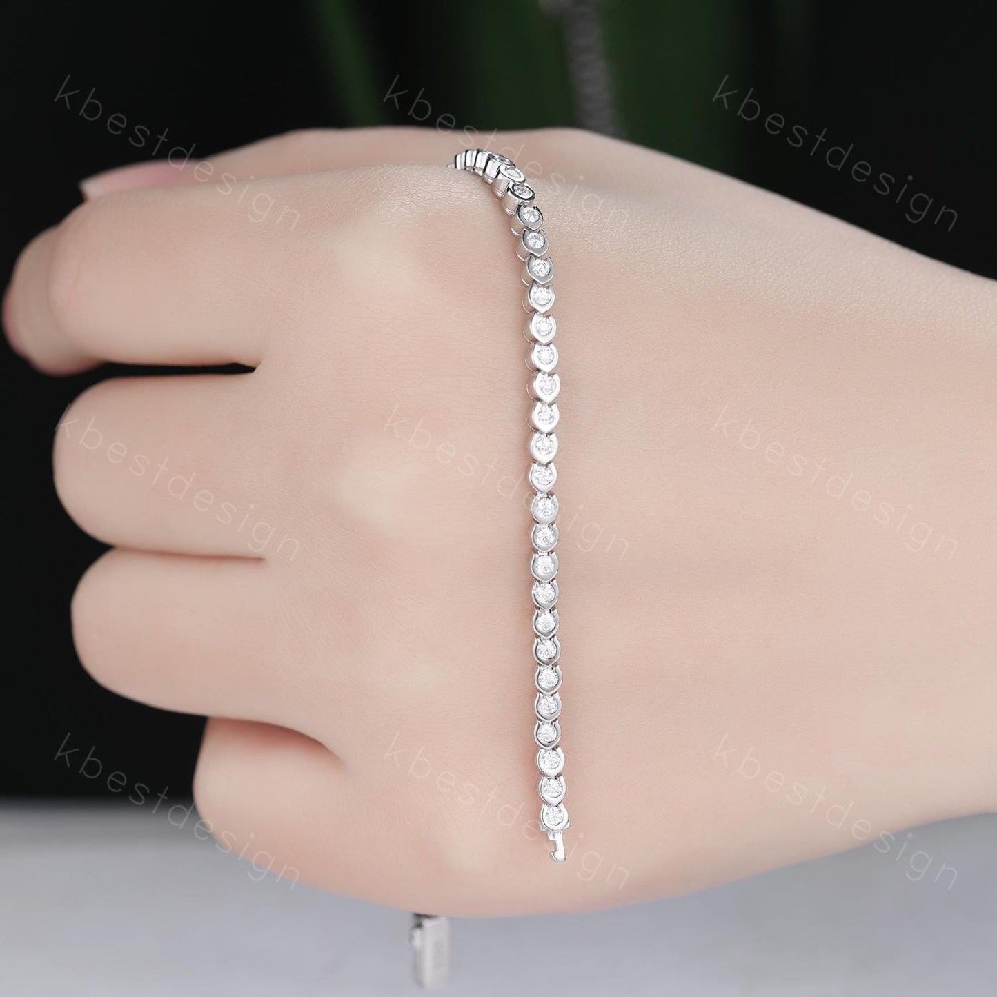 Dainty Colorless Moissanite Bracelet Unique Bezel setting Moissanite Tennis Bracelet Rose Gold Bracelet For Women Bridal Anniversary Gift