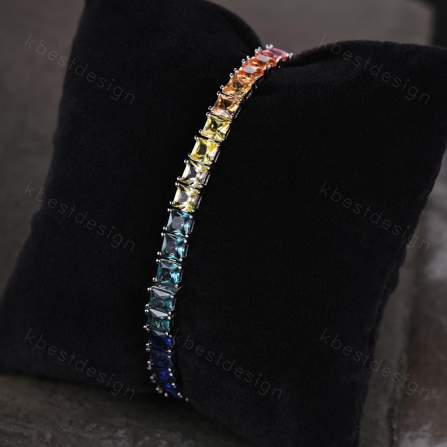 4MM Princess cut Gradient Sapphire Bracelet Rainbow Sapphire Tennis Bracelet 925 Sterling Silver Tennis Bracelet for Women Anniversary Gift