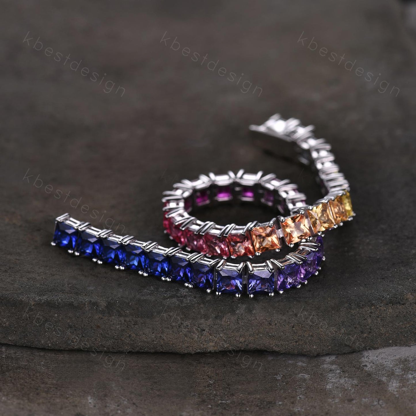 4MM Princess cut Gradient Sapphire Bracelet Rainbow Sapphire Tennis Bracelet 925 Sterling Silver Tennis Bracelet for Women Anniversary Gift