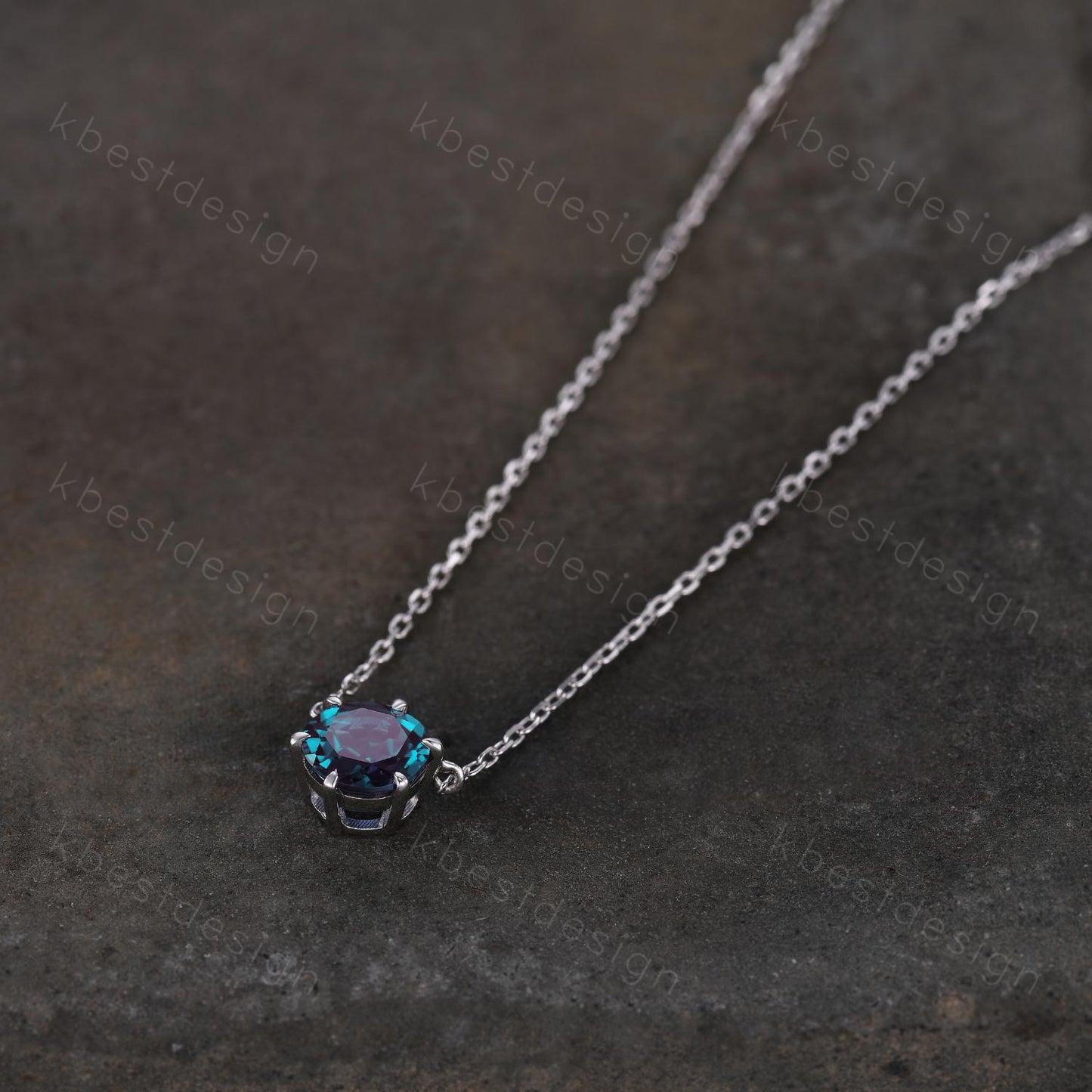 7mm Round Cut Alexandrite Necklace Sterling Silver Solitaire Alexandrite Pendant for Women Unique Vintage Personalized Anniversary Necklace