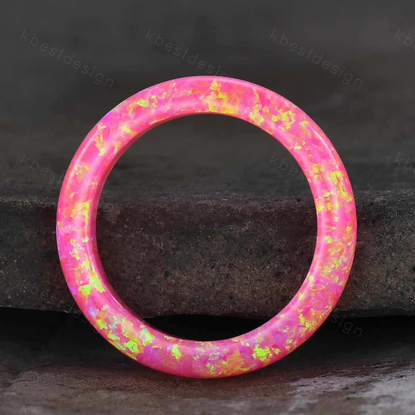 Unique 4mm pink fire opal wedding band comfort fit wedding band solitaire minimalist opal wedding ring band gift for women October ring