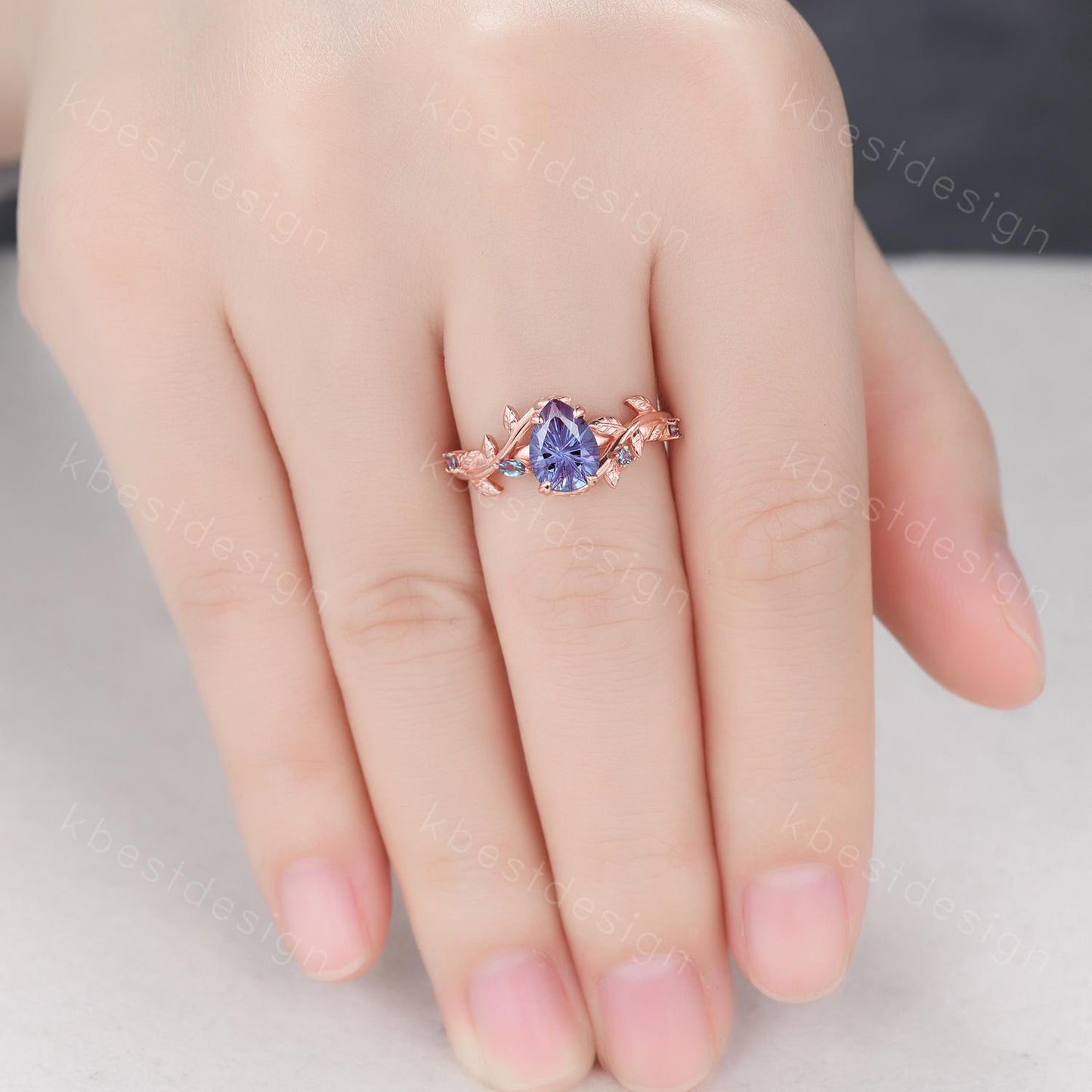 Vintage firework cut alexandrite engagement ring rose gold art deco twig leaf ring natural inspired ring unique bridal promise ring for her