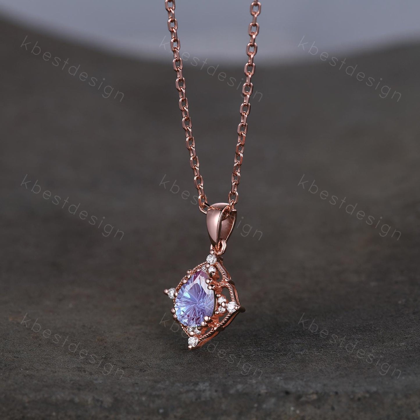 Vintage firework alexandrite necklace rose gold necklace art deco Personalized pendant for women unique moissanite promise anniversary gift