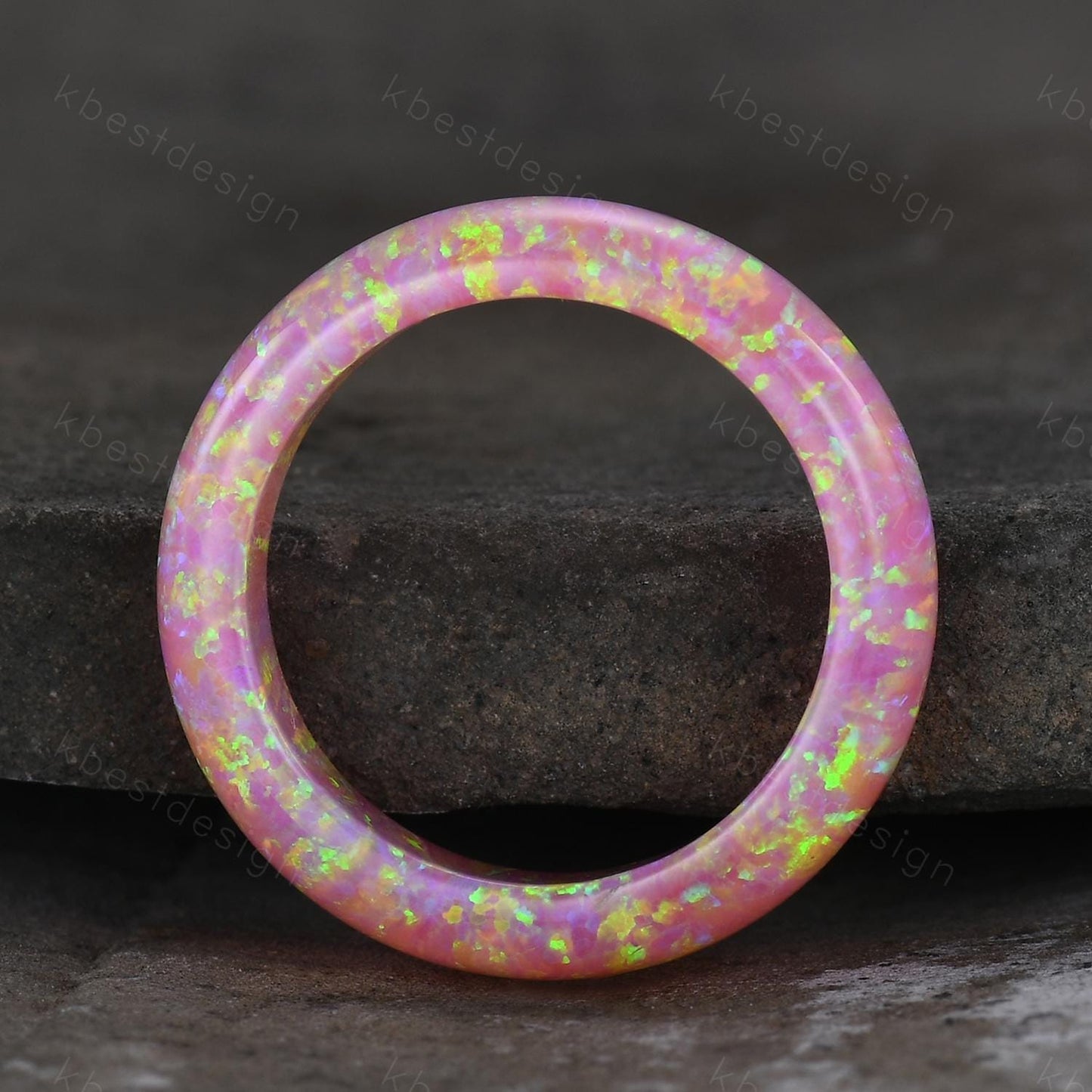 Unique 6mm pink fire opal wedding band comfort fit gemstone wedding band solitaire pink opal wedding ring band special gift for women