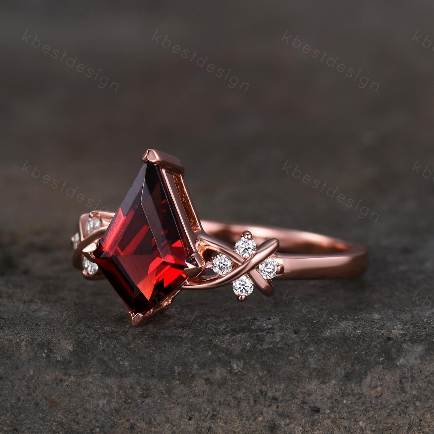 Kite cut Garnet engagement ring unique twig cluster moissanite ring rose gold ring for women January birthstone ring promise ring gift