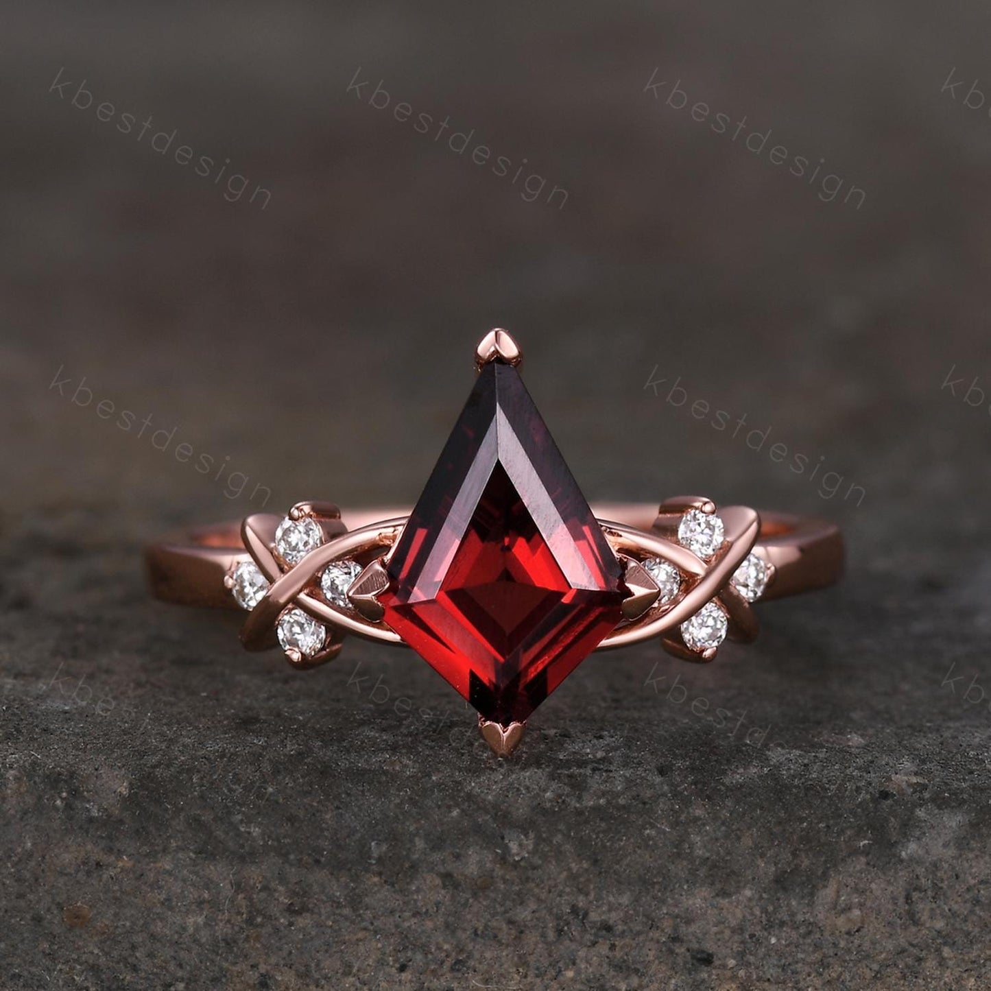 Kite cut Garnet engagement ring unique twig cluster moissanite ring rose gold ring for women January birthstone ring promise ring gift