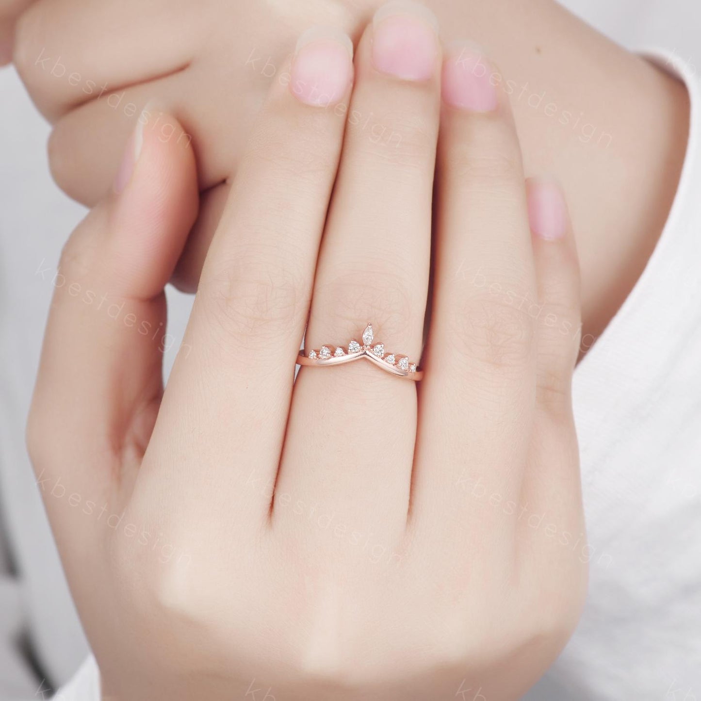 Unique curved moissanite wedding band dainty rose gold band for women half eternity stacking matching band bridal anniversary band gift