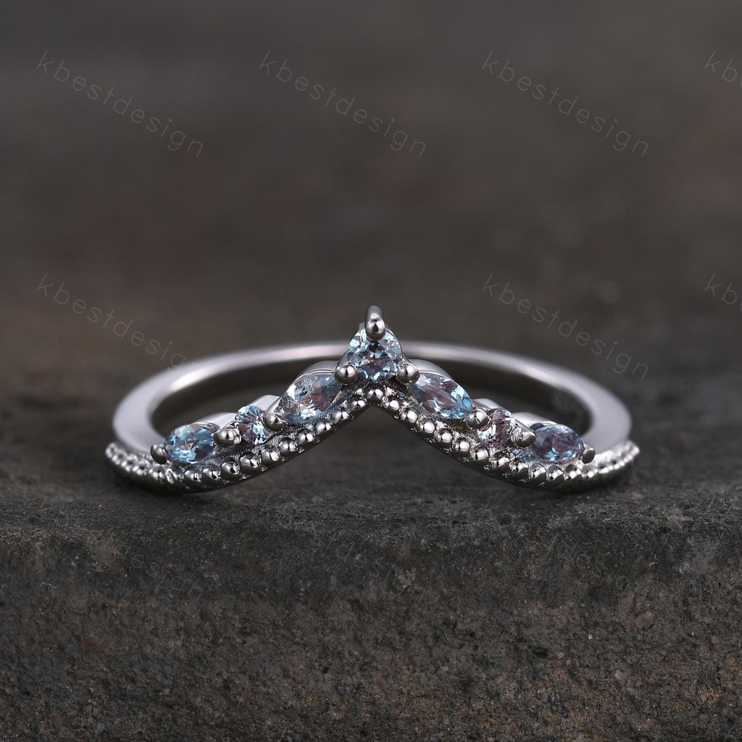 Curved Alexandrite wedding band sterling silver wedding band Unique art deco alexandrite stacking band Anniversary ring Women gift