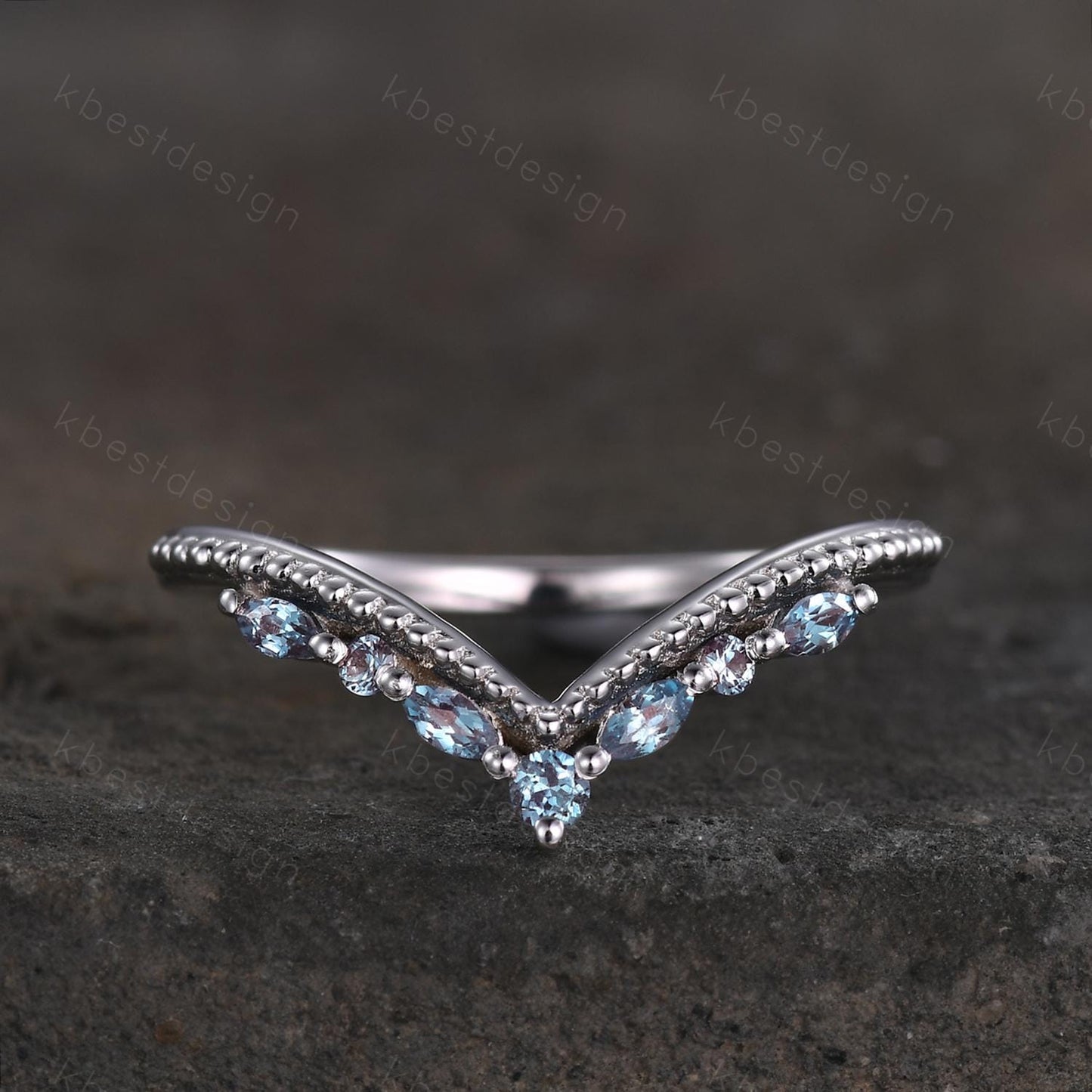Curved Alexandrite wedding band sterling silver wedding band Unique art deco alexandrite stacking band Anniversary ring Women gift