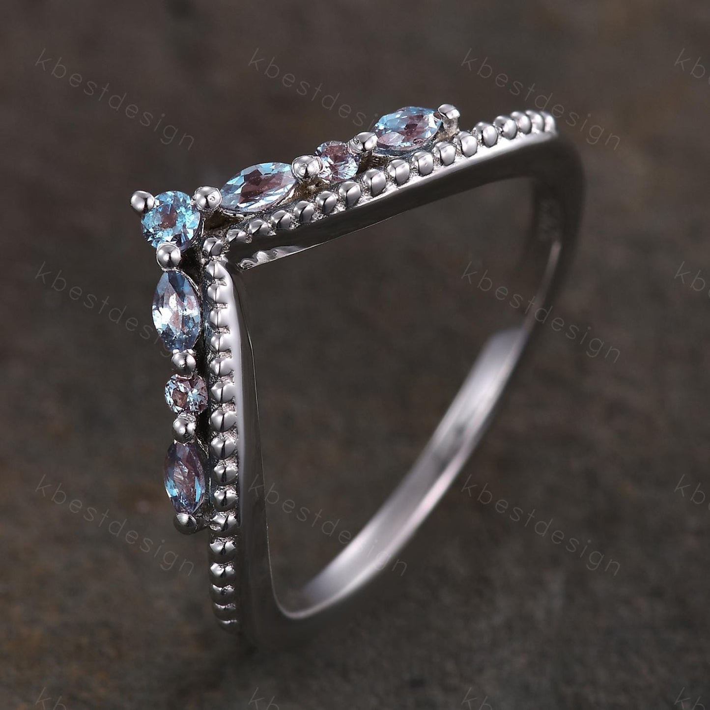 Curved Alexandrite wedding band sterling silver wedding band Unique art deco alexandrite stacking band Anniversary ring Women gift