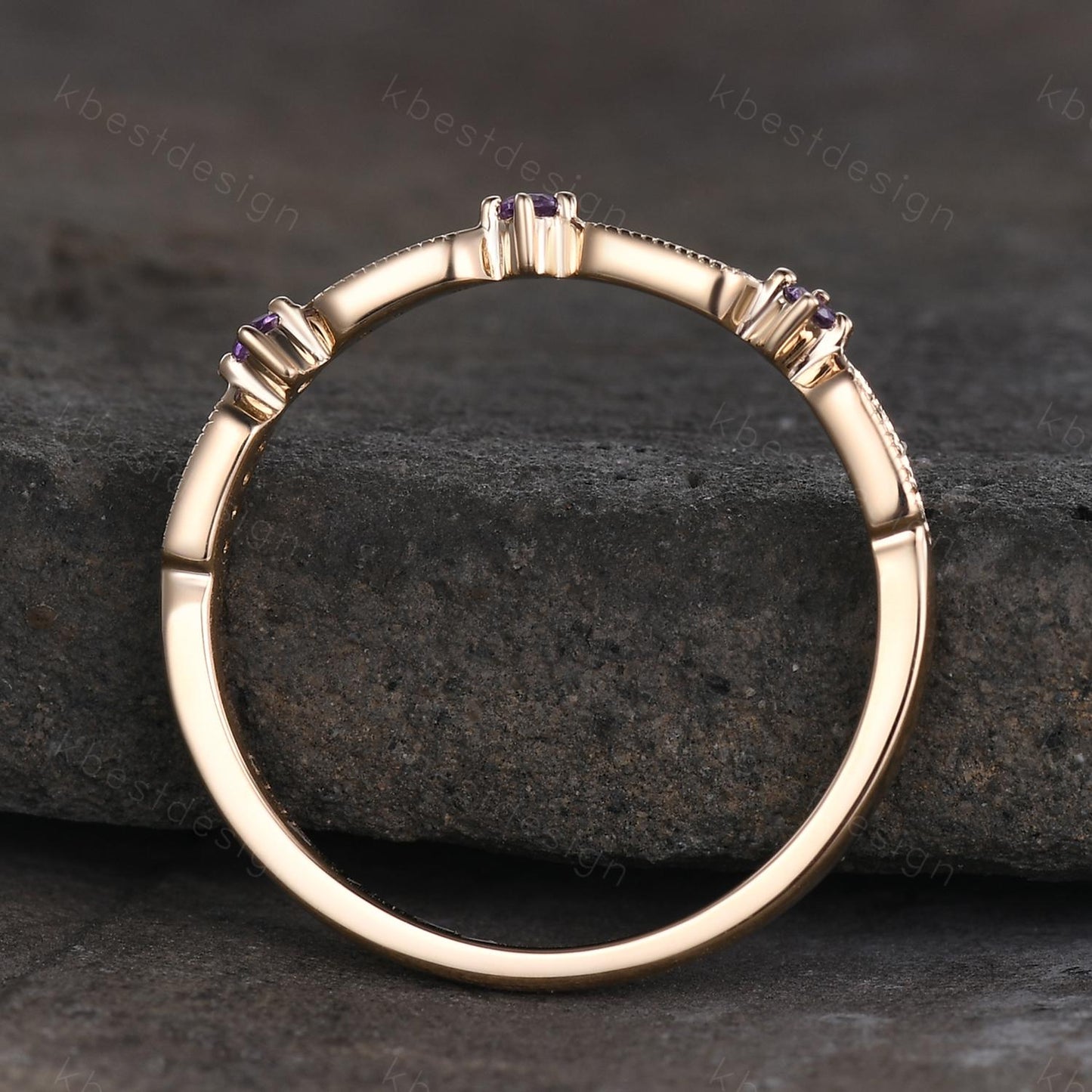 Dainty Amethyst Moissanite Wedding Band 14K Solid Gold Wedding Band Half Eternity Matching Band Stackable Minimalist Bridal Anniversary Ring