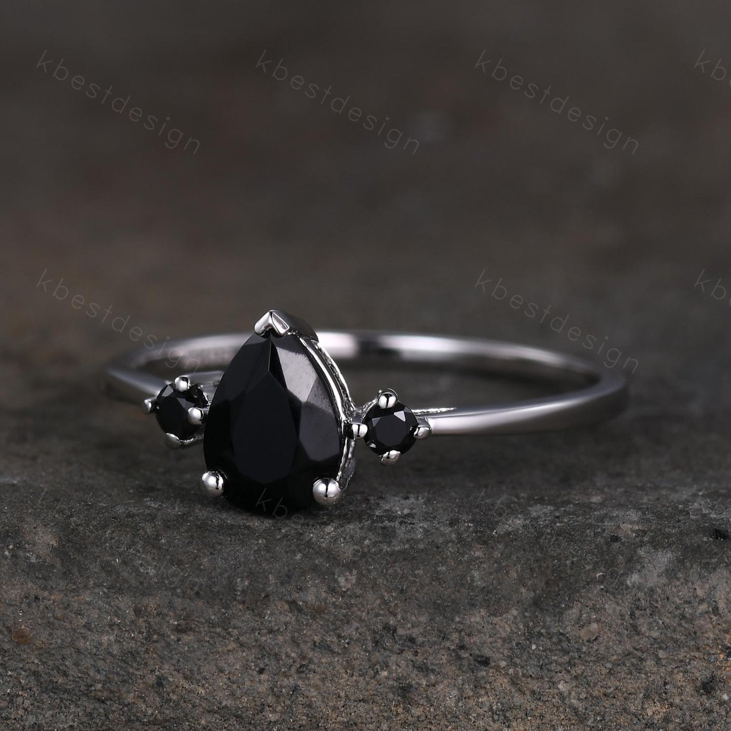 Pear Shaped Black Onyx Engagement Ring Dainty Silver Ring Black Gemstone Ring Minimalist Bridal Ring Anniversary Gift Handmade Ring