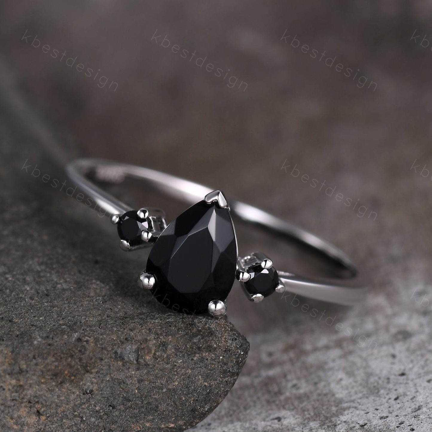 Pear Shaped Black Onyx Engagement Ring Dainty Silver Ring Black Gemstone Ring Minimalist Bridal Ring Anniversary Gift Handmade Ring