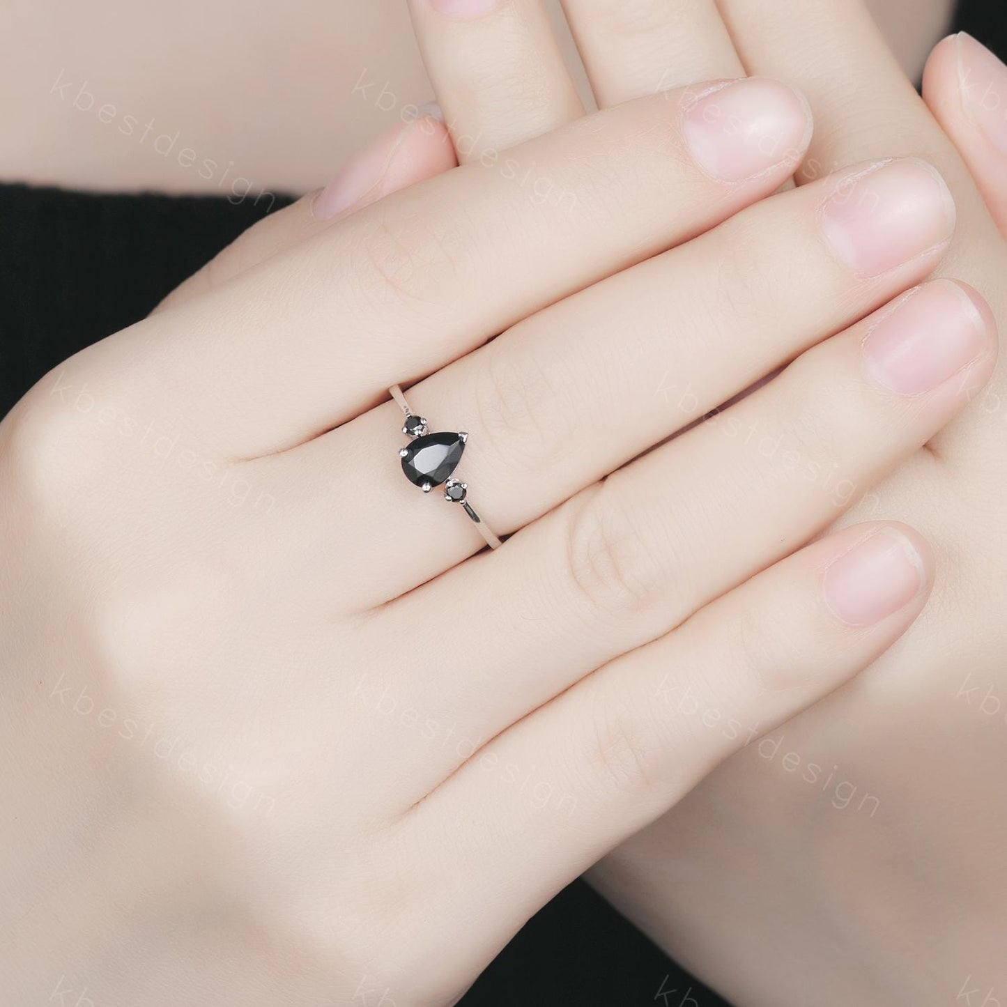 Pear Shaped Black Onyx Engagement Ring Dainty Silver Ring Black Gemstone Ring Minimalist Bridal Ring Anniversary Gift Handmade Ring