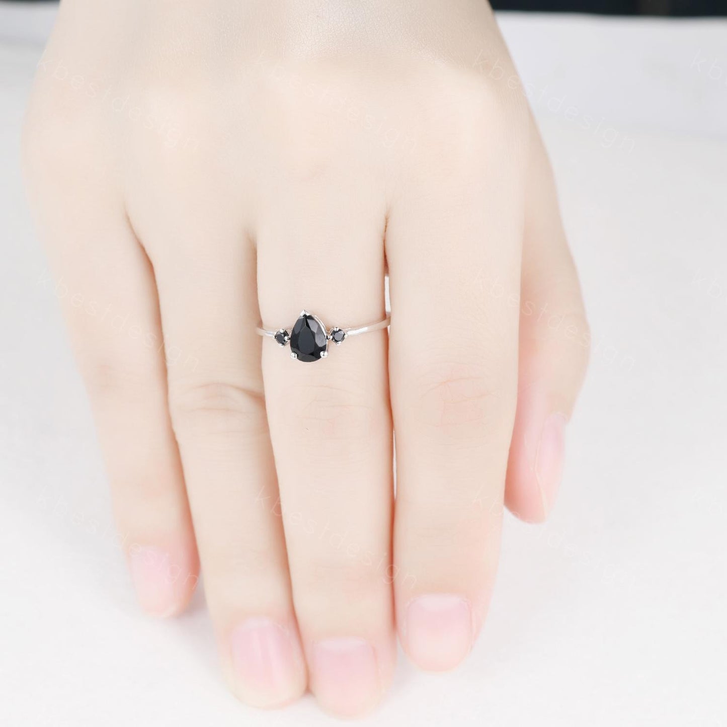 Pear Shaped Black Onyx Engagement Ring Dainty Silver Ring Black Gemstone Ring Minimalist Bridal Ring Anniversary Gift Handmade Ring