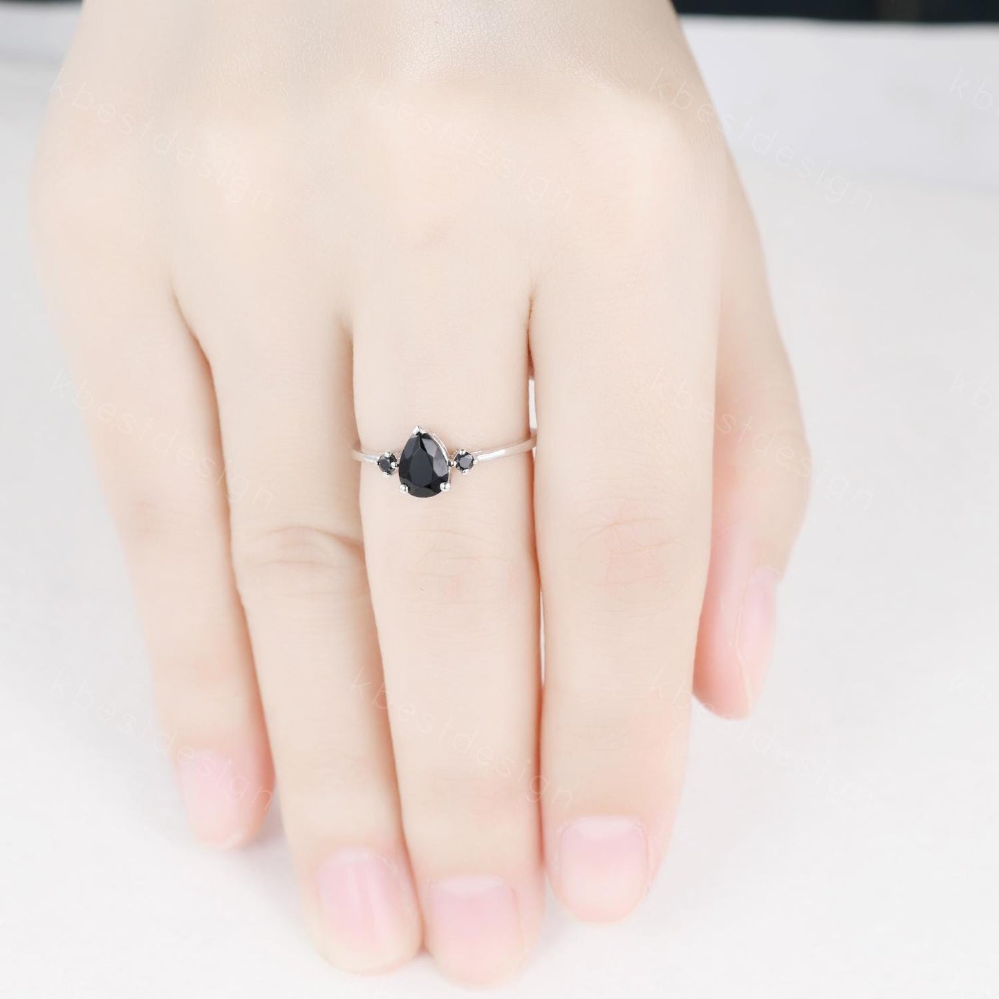 Pear Shaped Black Onyx Engagement Ring Dainty Silver Ring Black Gemstone Ring Minimalist Bridal Ring Anniversary Gift Handmade Ring
