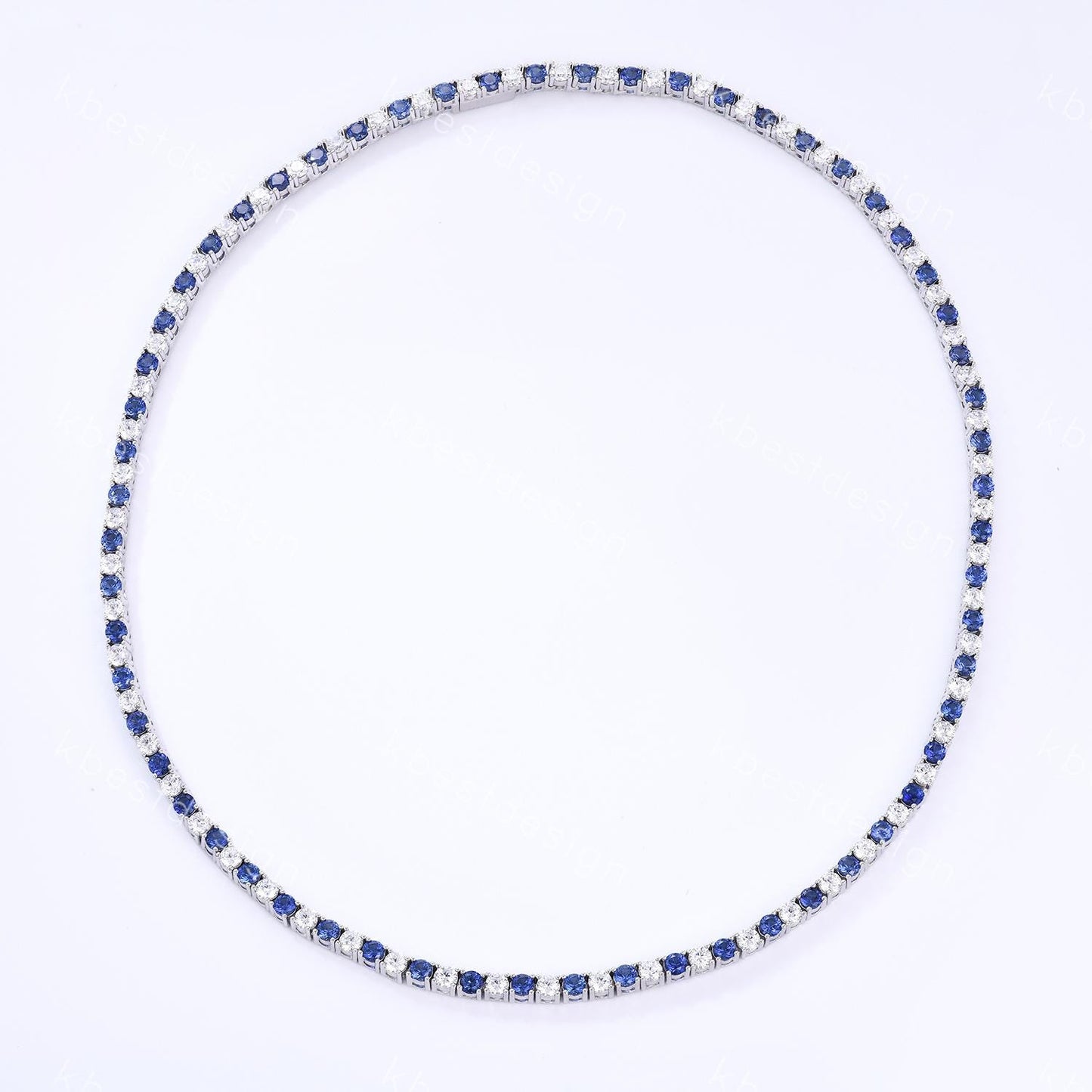Unique Blue Sapphire Diamond Tennis Necklace Sterling Silver VVS 3mm Tennis Necklace for Women Vintage Statement Necklace Anniversary Gift