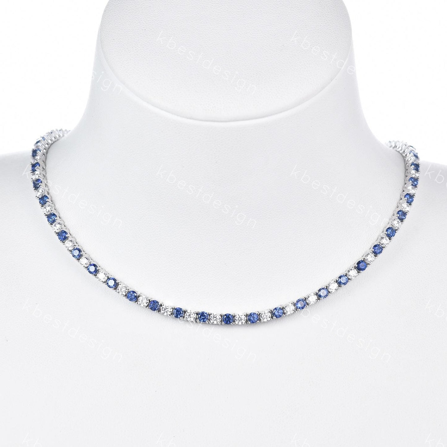 Unique Blue Sapphire Diamond Tennis Necklace Sterling Silver VVS 3mm Tennis Necklace for Women Vintage Statement Necklace Anniversary Gift