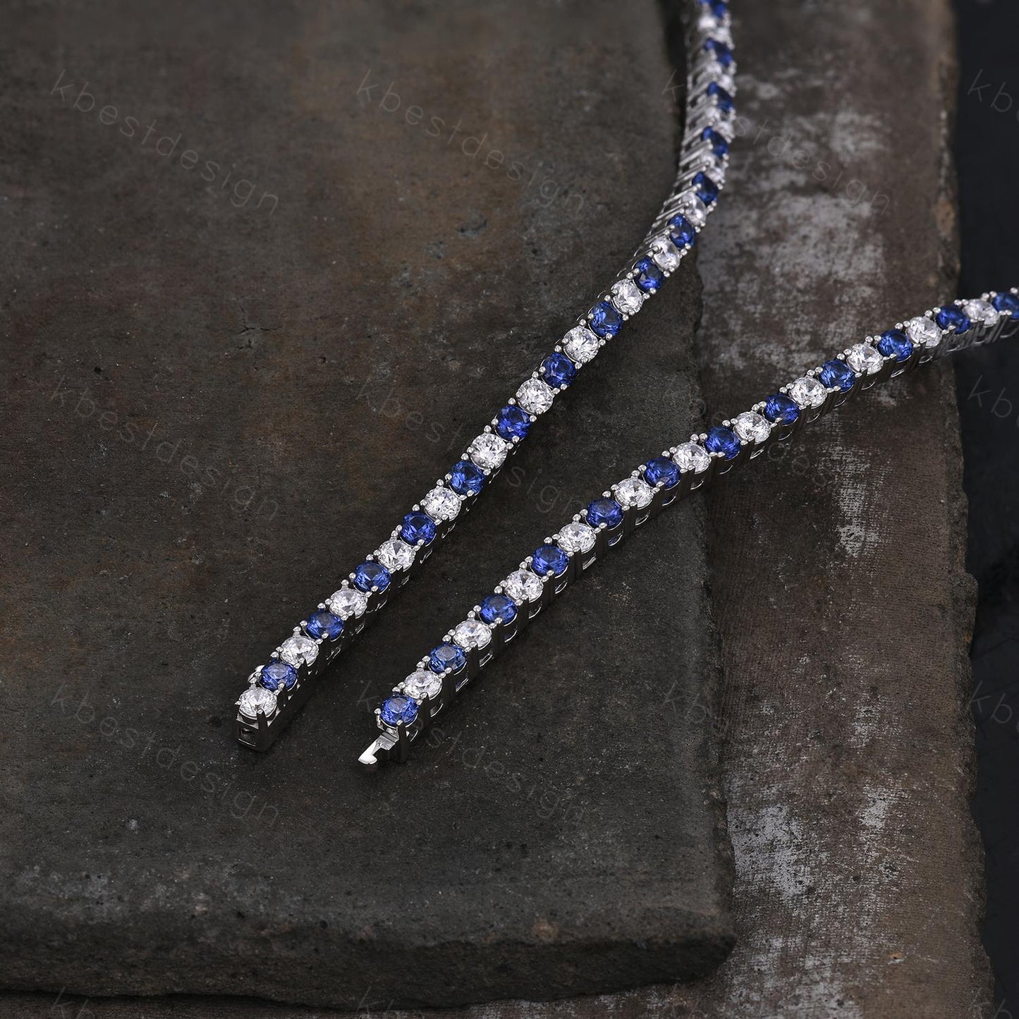 Unique Blue Sapphire Diamond Tennis Necklace Sterling Silver VVS 3mm Tennis Necklace for Women Vintage Statement Necklace Anniversary Gift